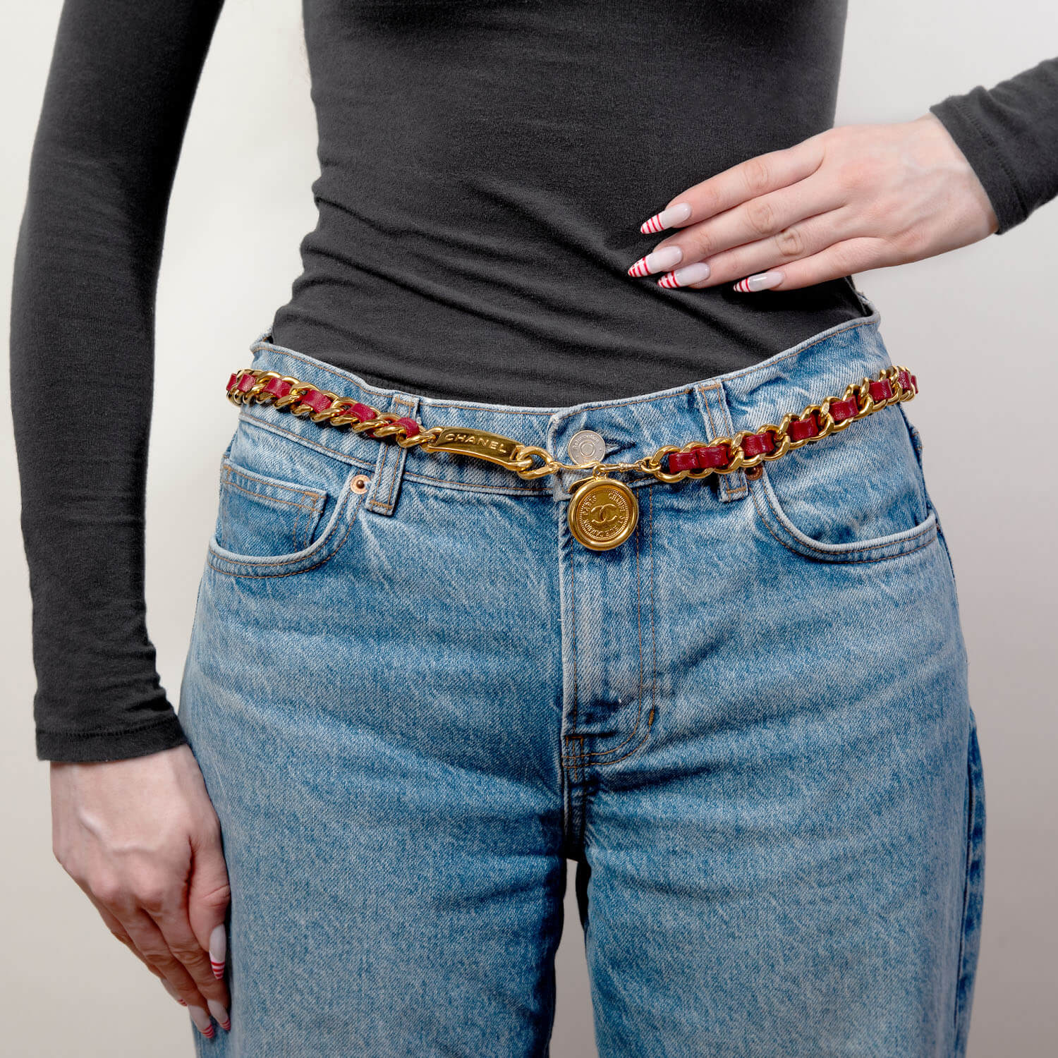 CHANEL Estate Gold Plate, Sterling Silver, Leather Belt