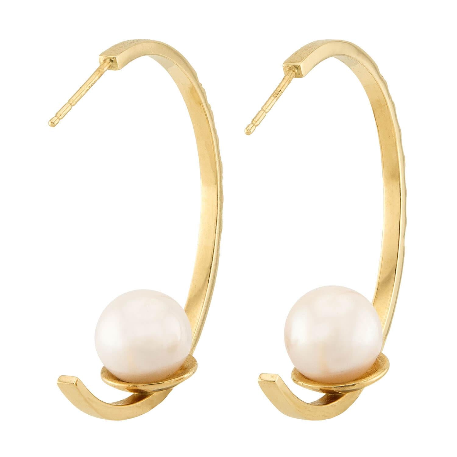 JOIE DIGIOVANNI Estate 14k Pearl & Diamond Hoop Earrings