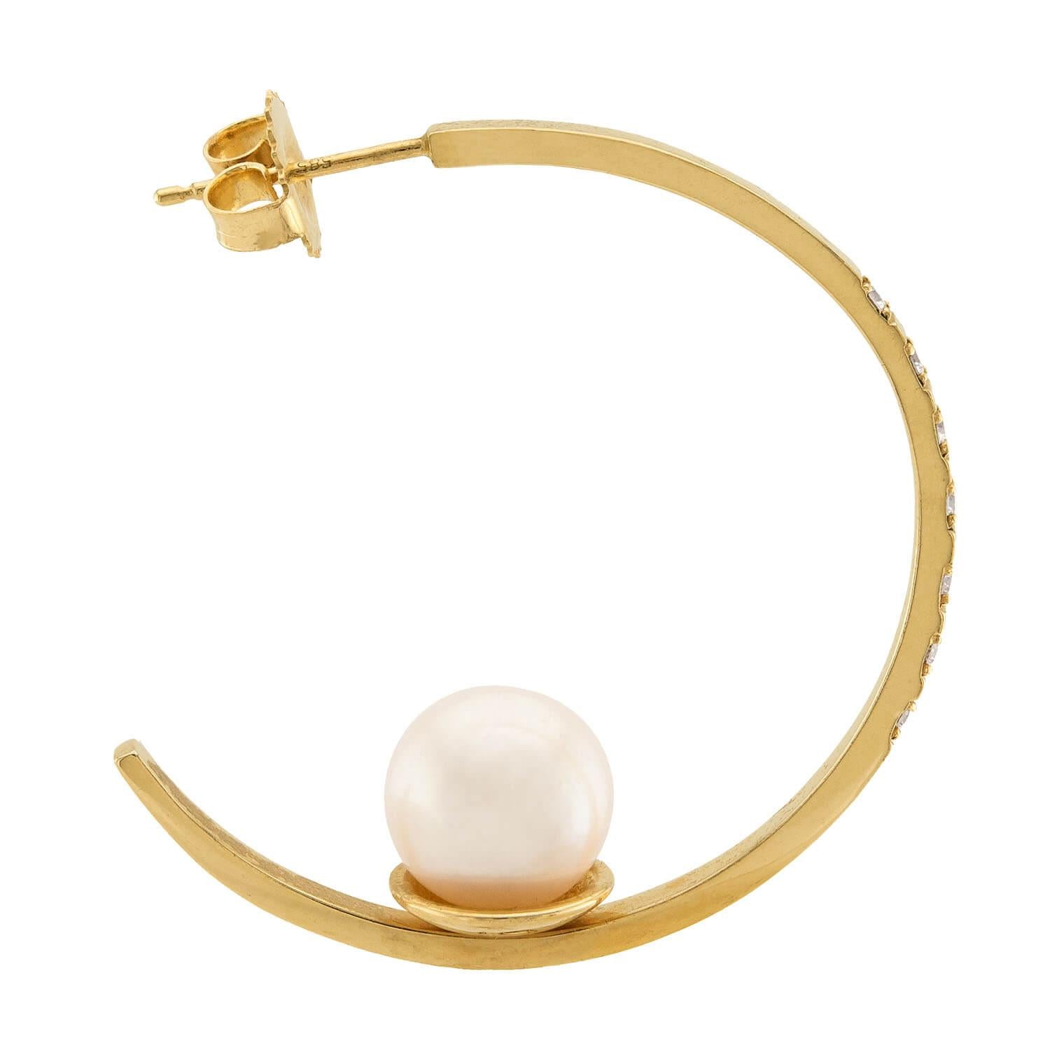 JOIE DIGIOVANNI Estate 14k Pearl & Diamond Hoop Earrings
