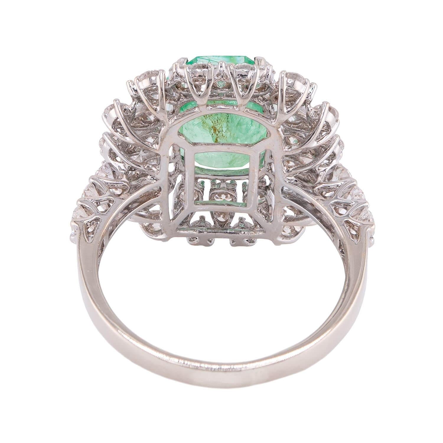 Estate 18k Emerald & Diamond Halo Ring