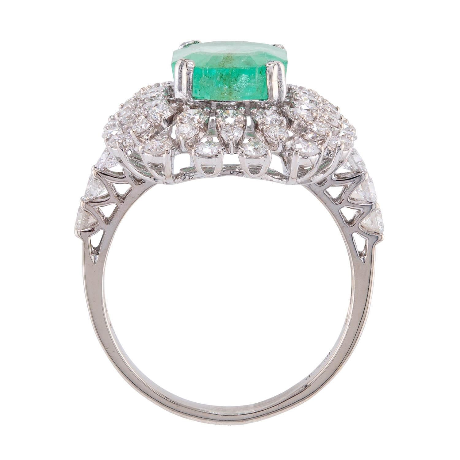 Estate 18k Emerald & Diamond Halo Ring