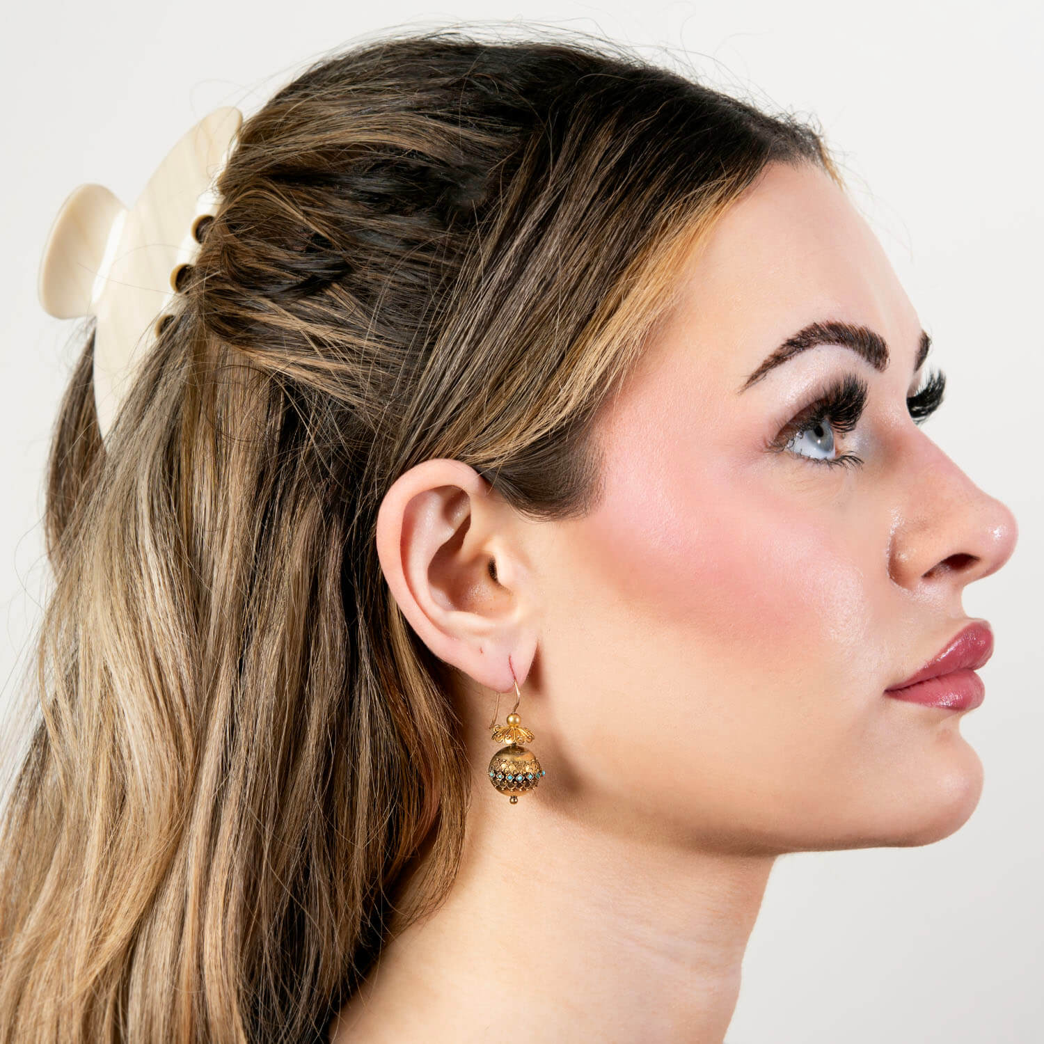 Victorian 14k Etruscan Turquoise Ball Earrings