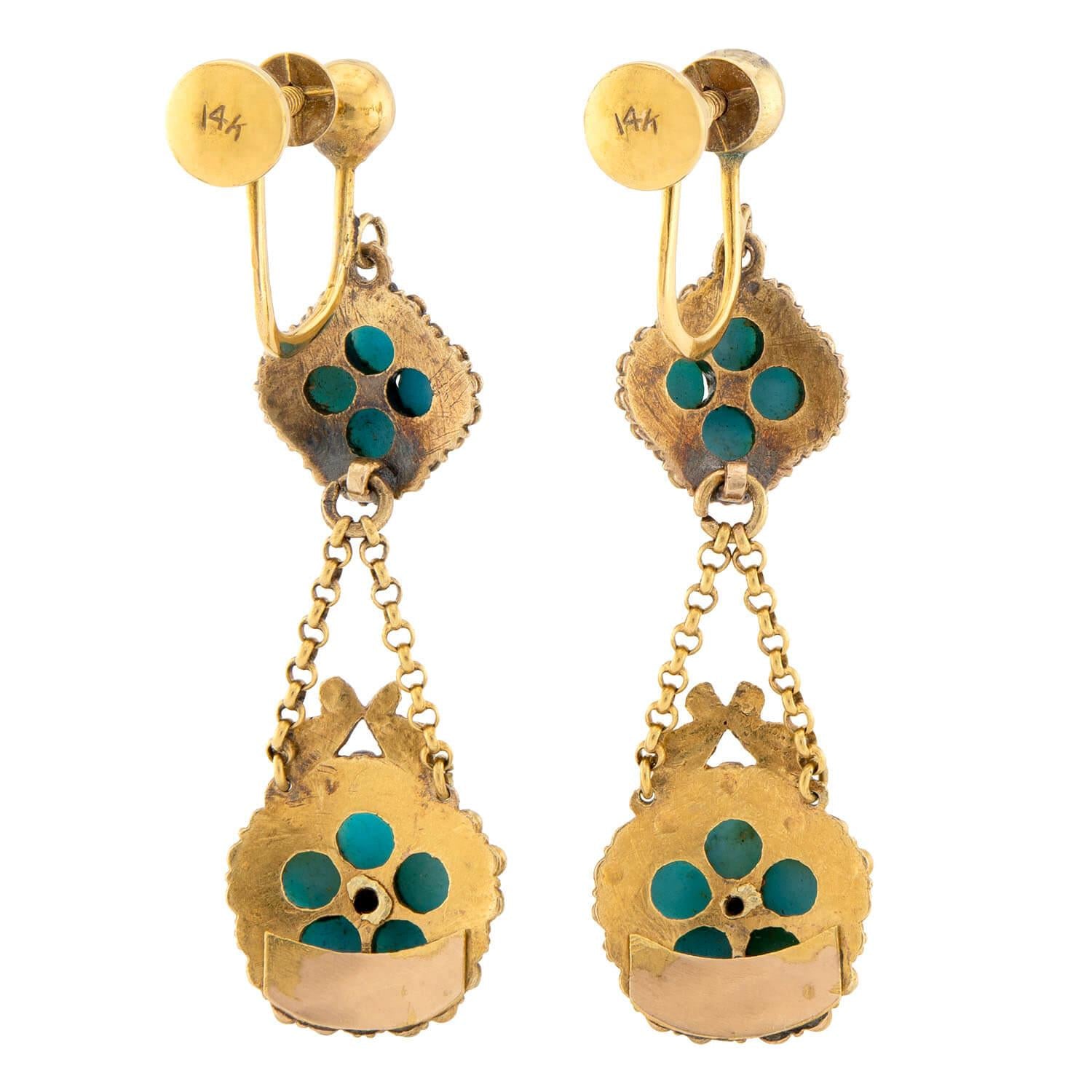 Victorian 14k Turquoise Dangle Earrings