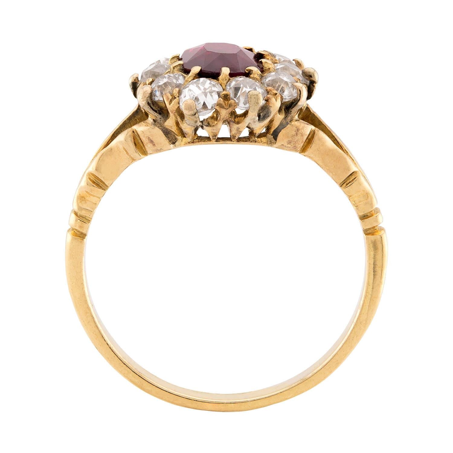 Victorian 18k Ruby & Diamond Halo Ring