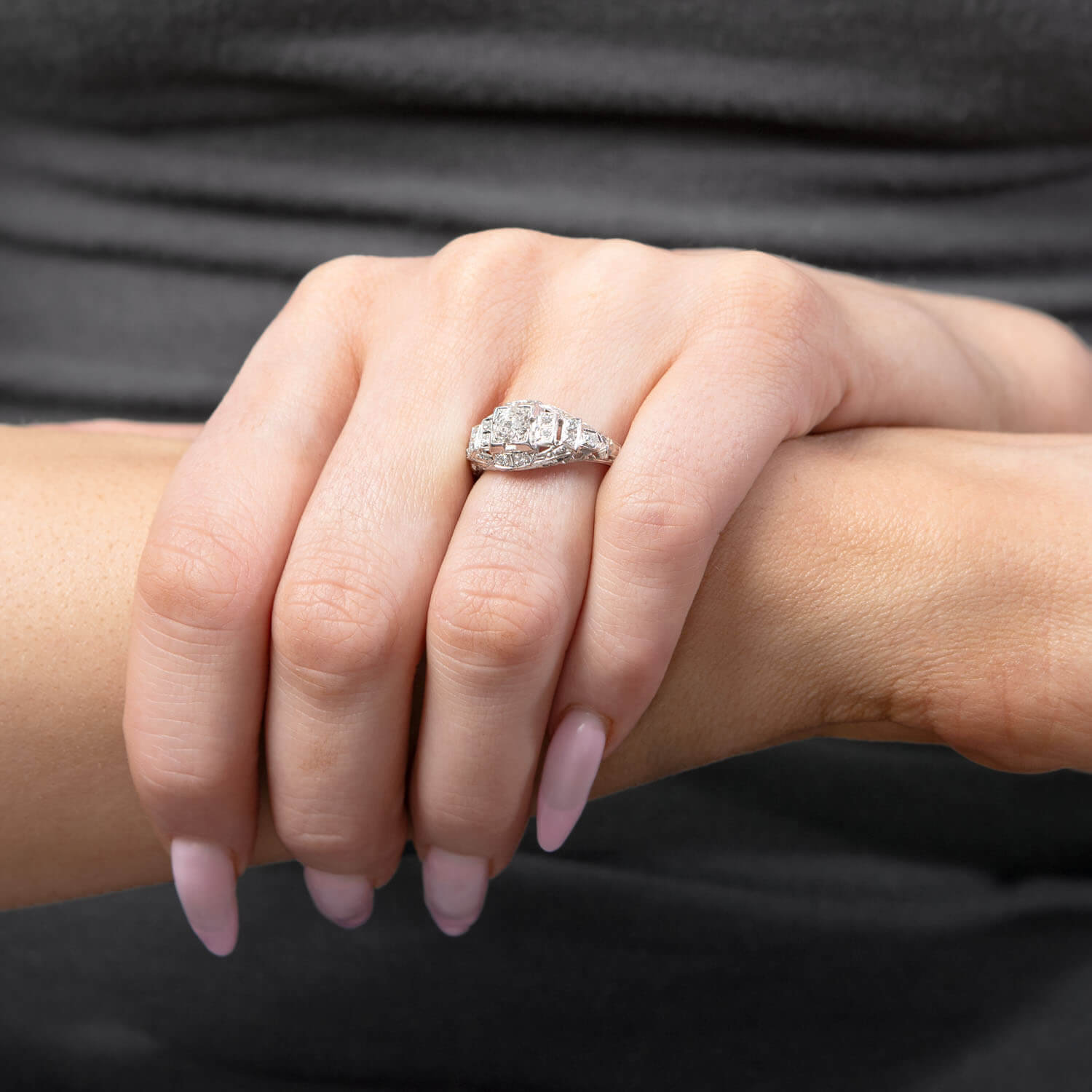 Art Deco 18k Diamond Engagement Ring .40ct