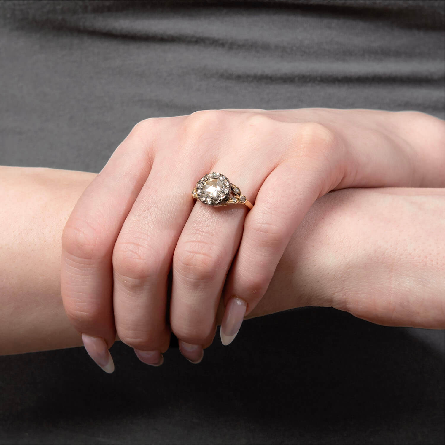 Victorian 18k/Sterling Silver Diamond Halo Ring .65ct