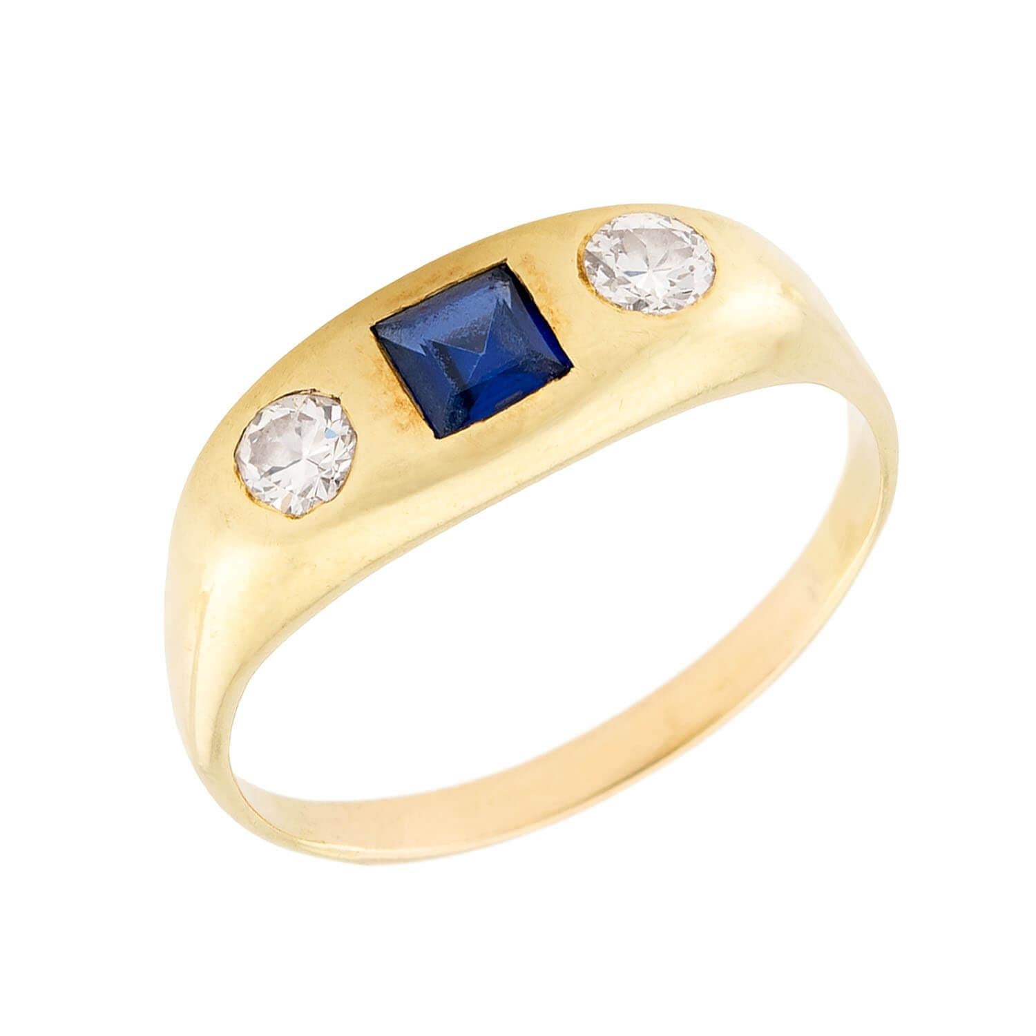 Art Nouveau 14k Sapphire & Diamond Flush Mount Ring