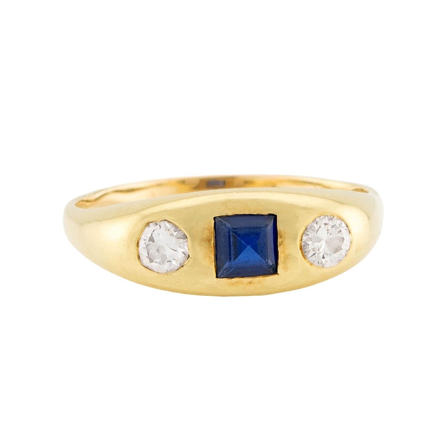 Art Nouveau 14k Sapphire & Diamond Flush Mount Ring