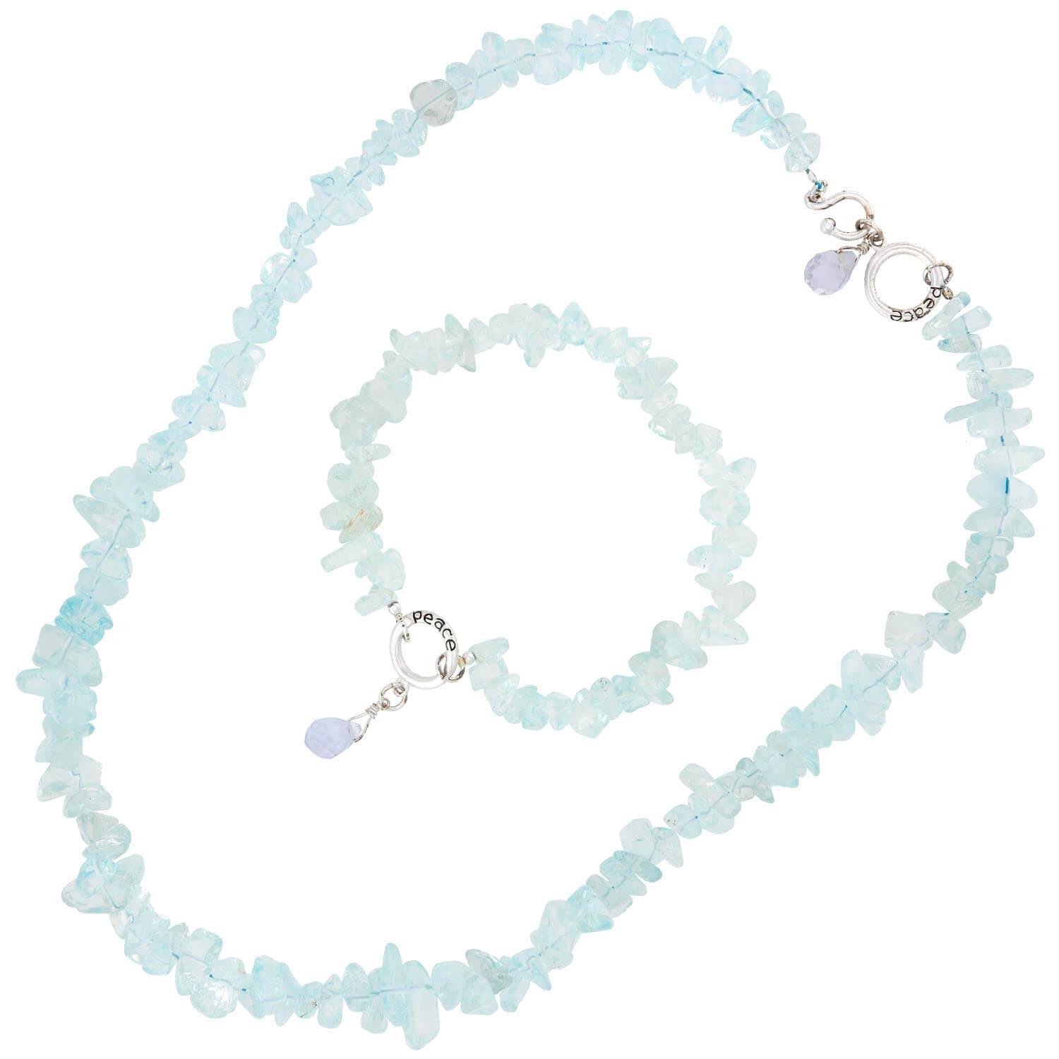Estate Sterling Silver Aqua Necklace & Bracelet Set