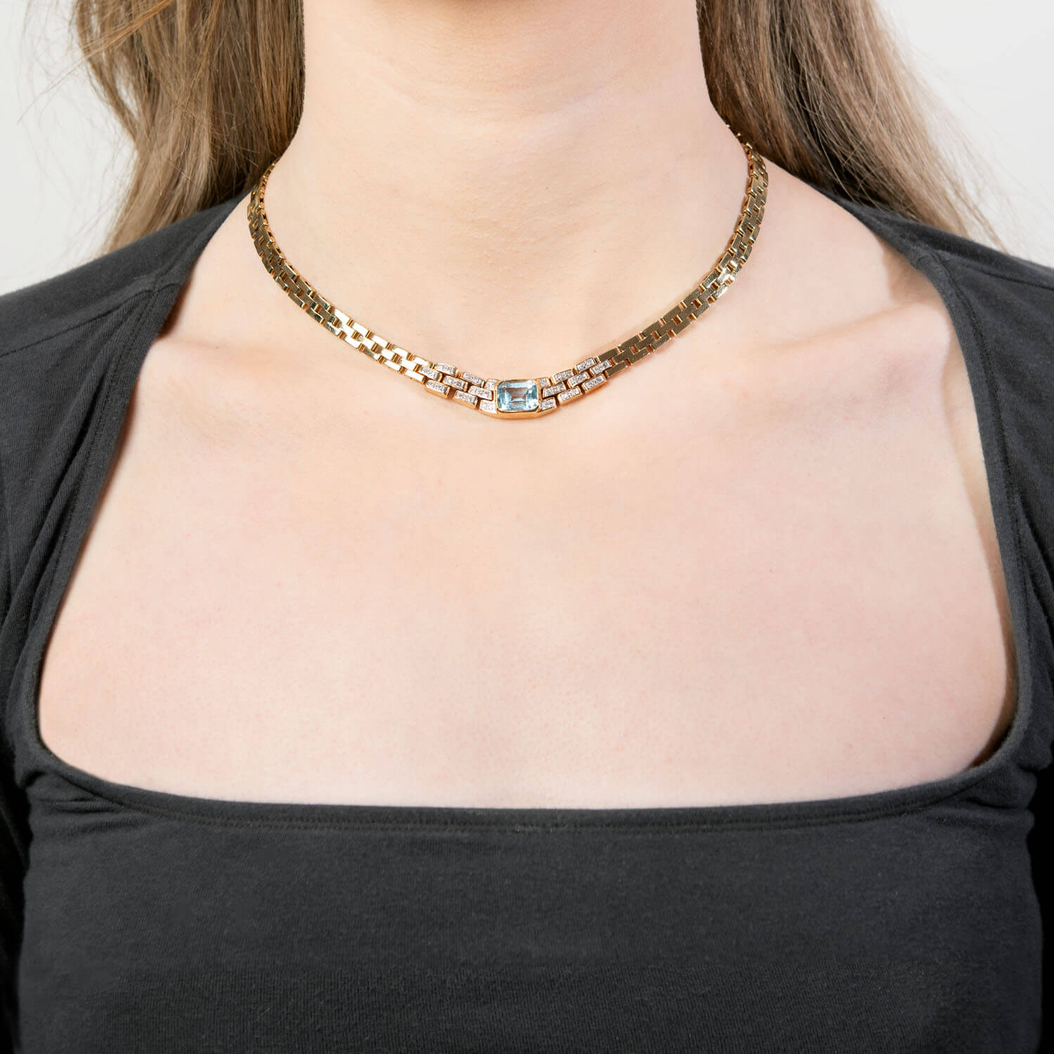 Estate 14k 3.75ct Aqua & Diamond Necklace 34 DWT