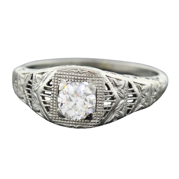Art Deco 18kt Diamond Engagement Ring 0.48ct