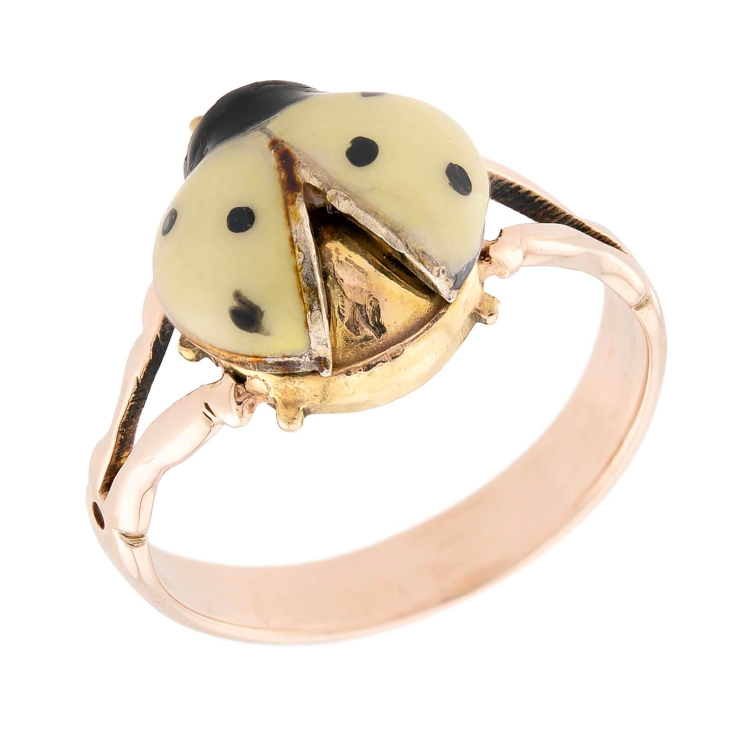 Estate German 14k/10k Enamel Ladybug-Motif Ring