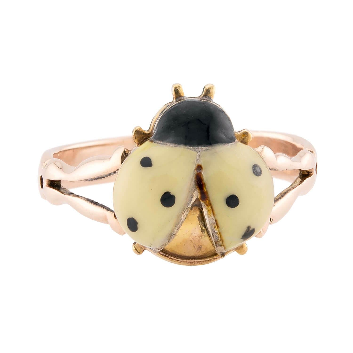 Estate German 14k/10k Enamel Ladybug-Motif Ring