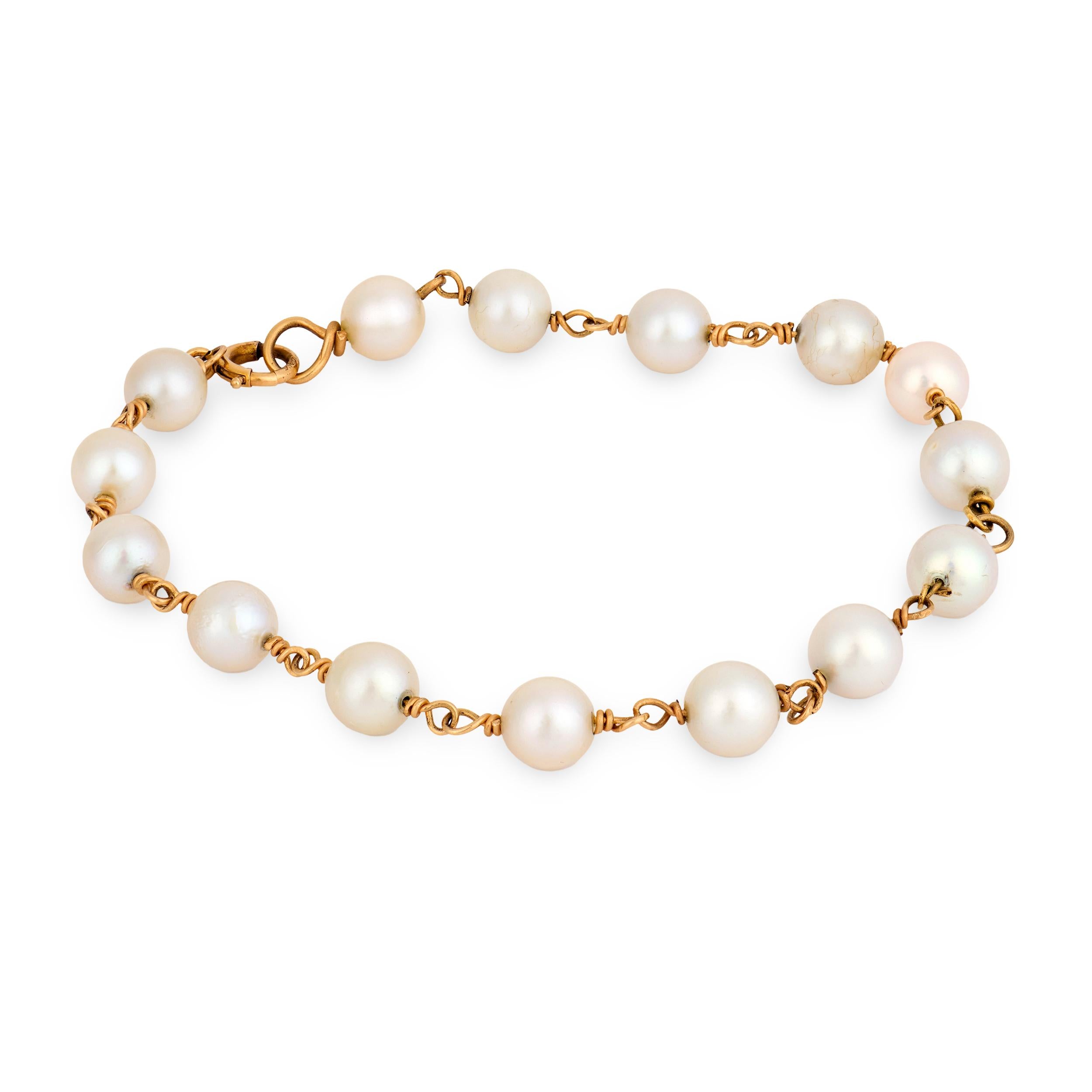 Estate 14k Pearl Chain Bracelet 6.5mm