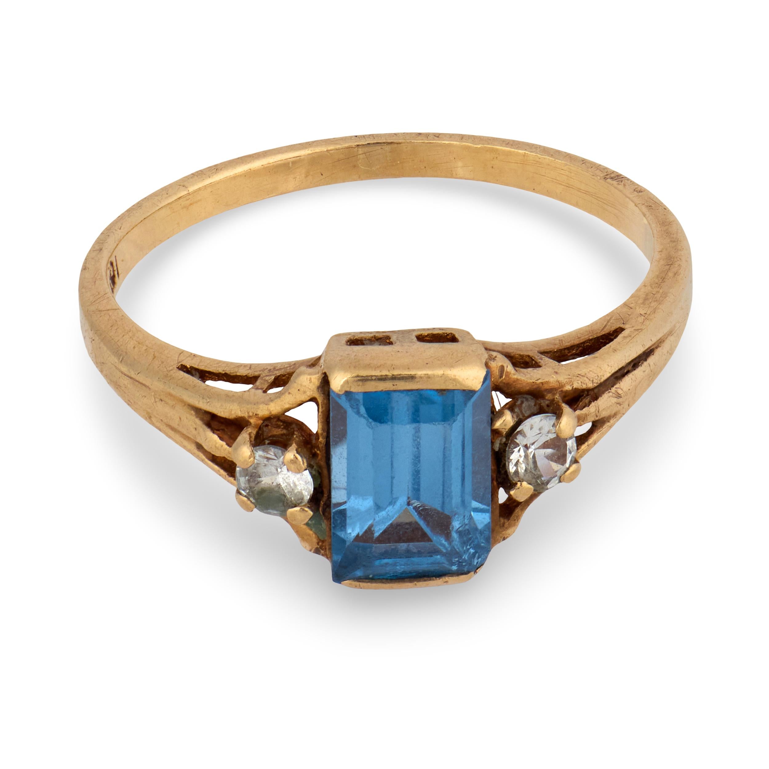 Vintage 10k Blue Topaz Diamond Ring