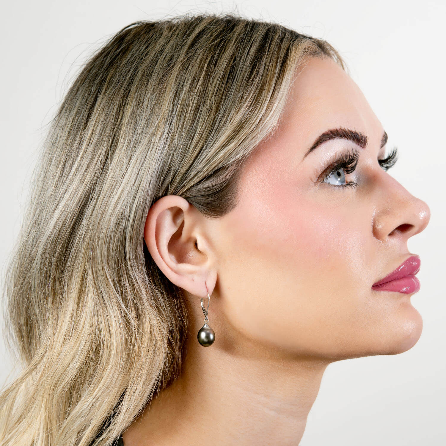 Estate 14k Black Tahitian Pearl Dangle Earrings 10mm