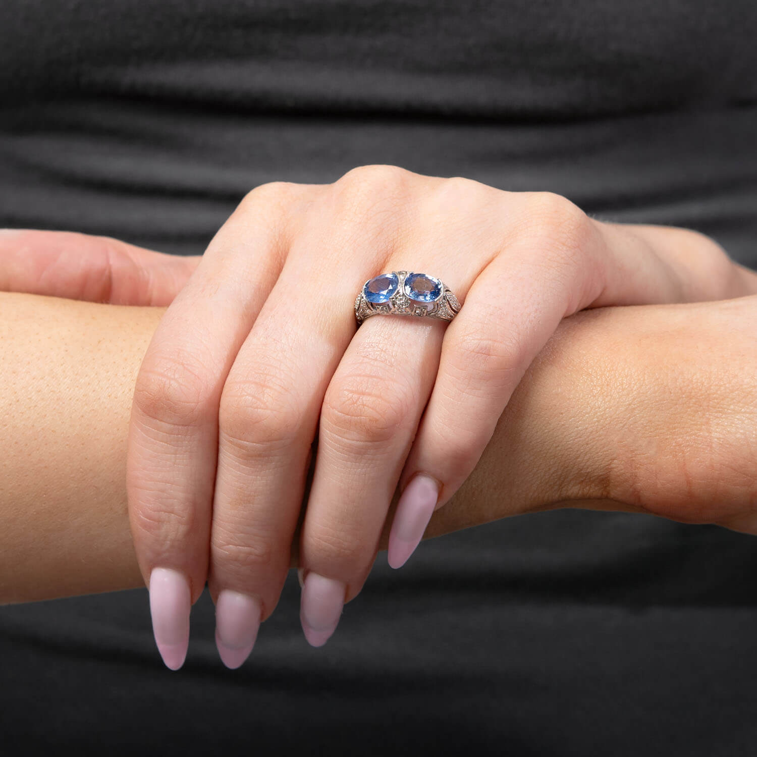 Art Deco Platinum Sapphire & Diamond Ring