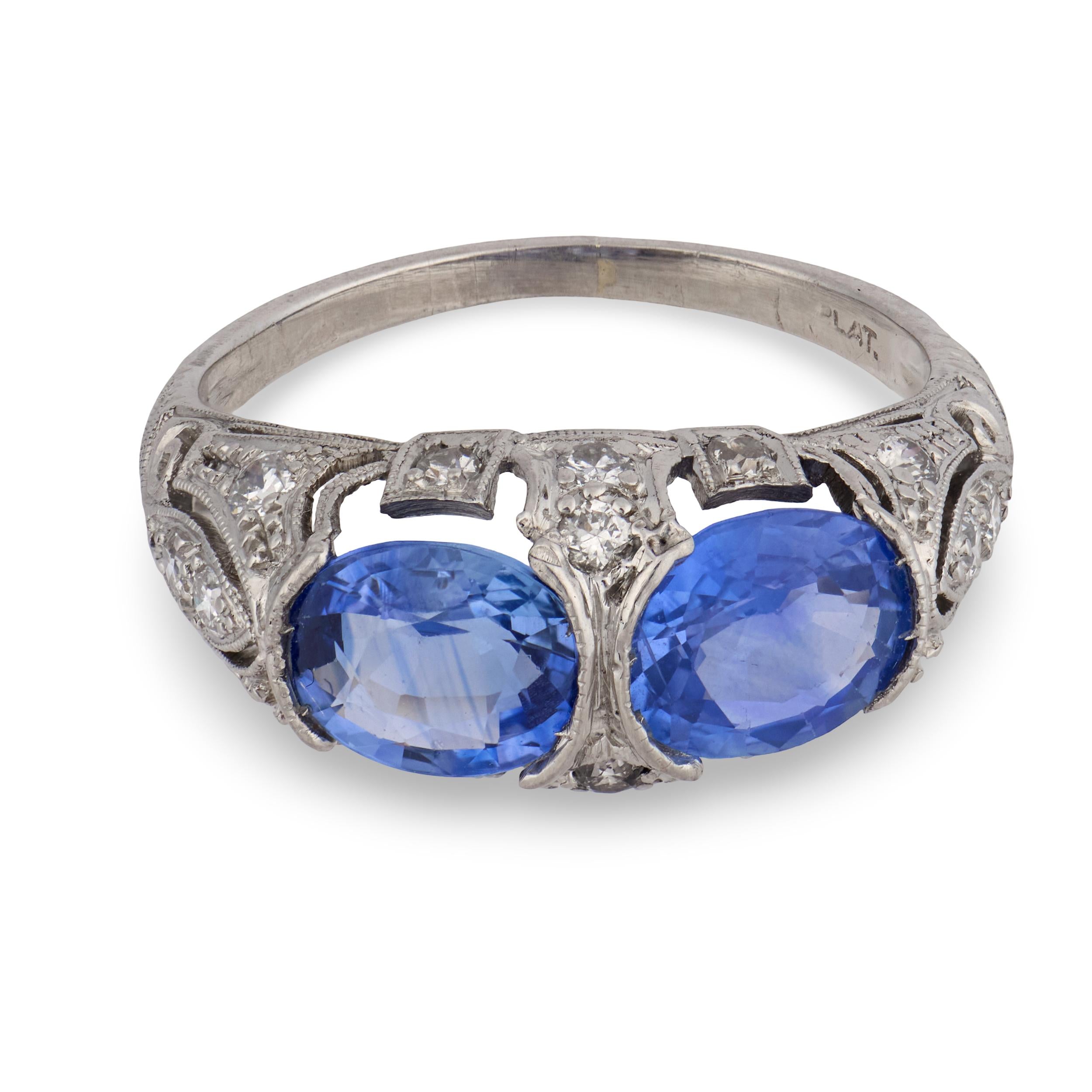 Art Deco Platinum Sapphire & Diamond Ring