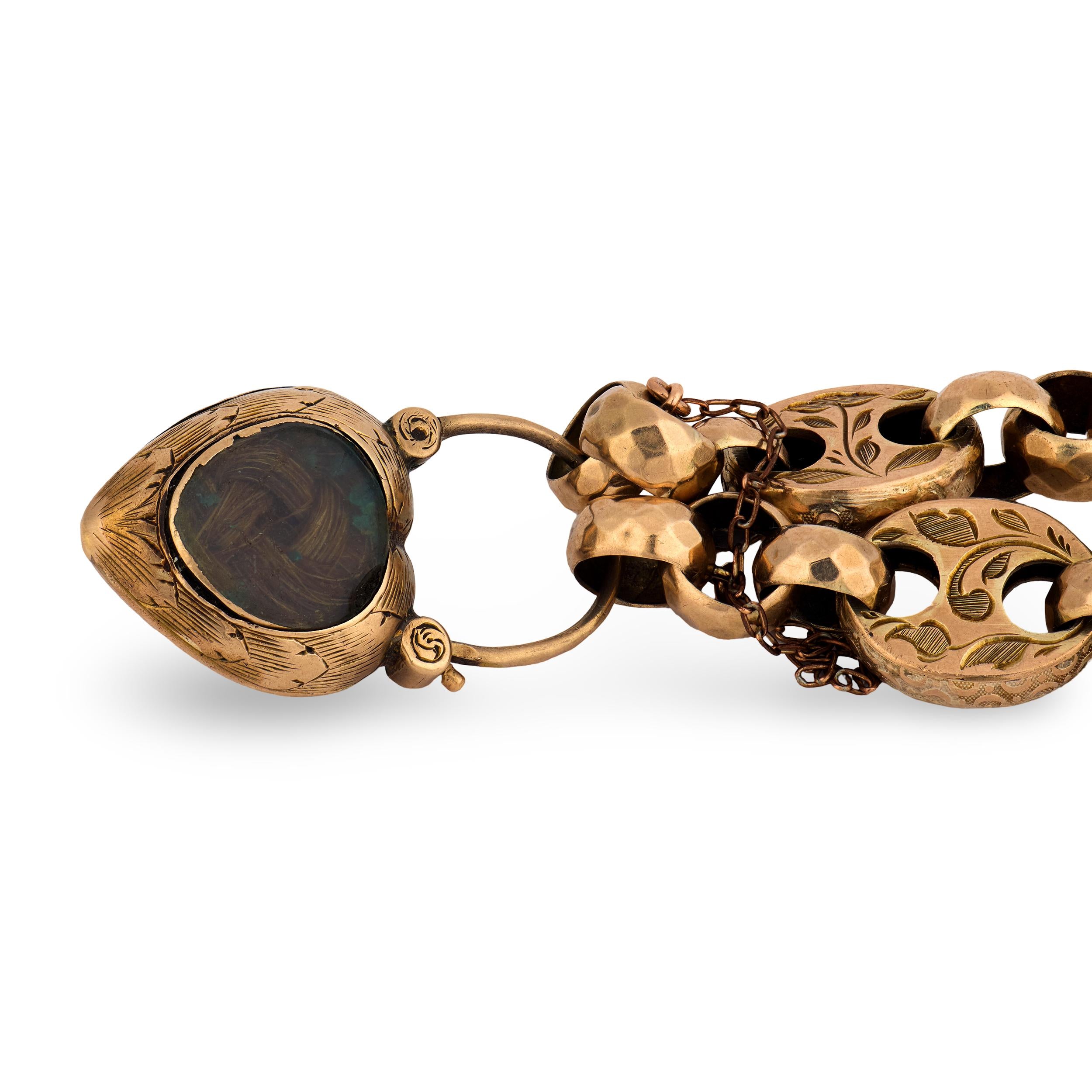 Victorian 9k Garnet Mariner Link Padlock Locket Bracelet