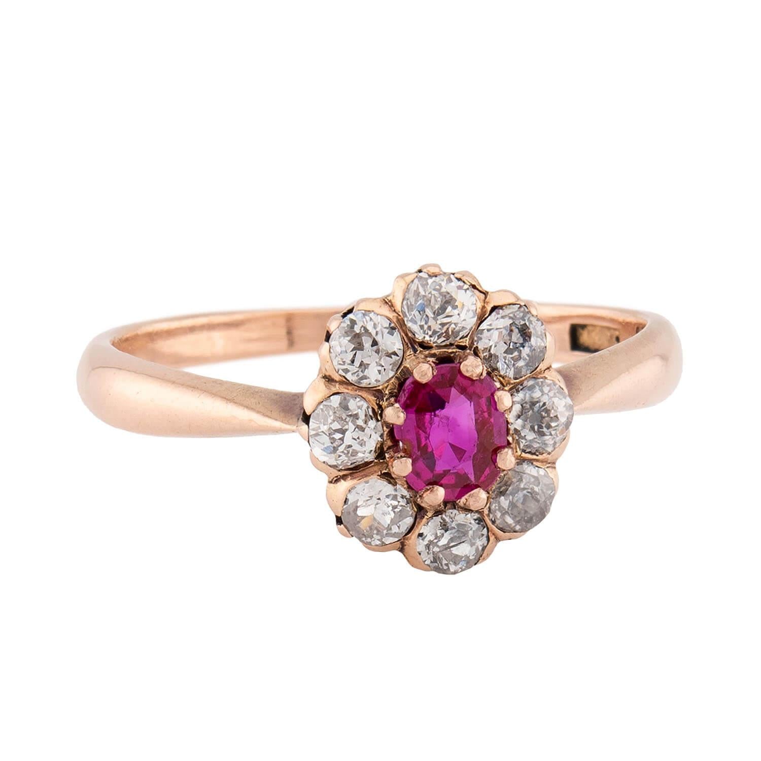 Victorian 14k Ruby & Diamond Halo Ring