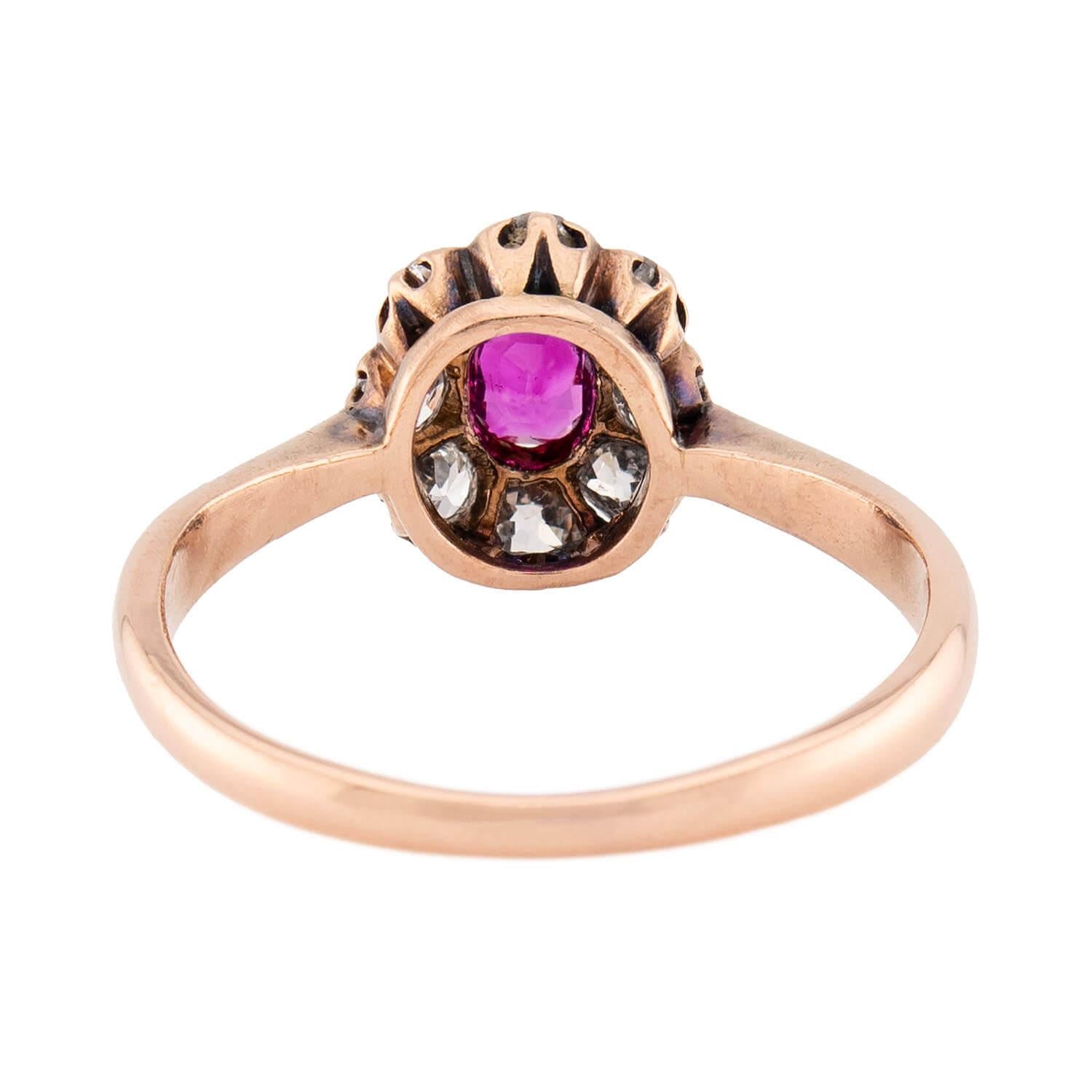 Victorian 14k Ruby & Diamond Halo Ring