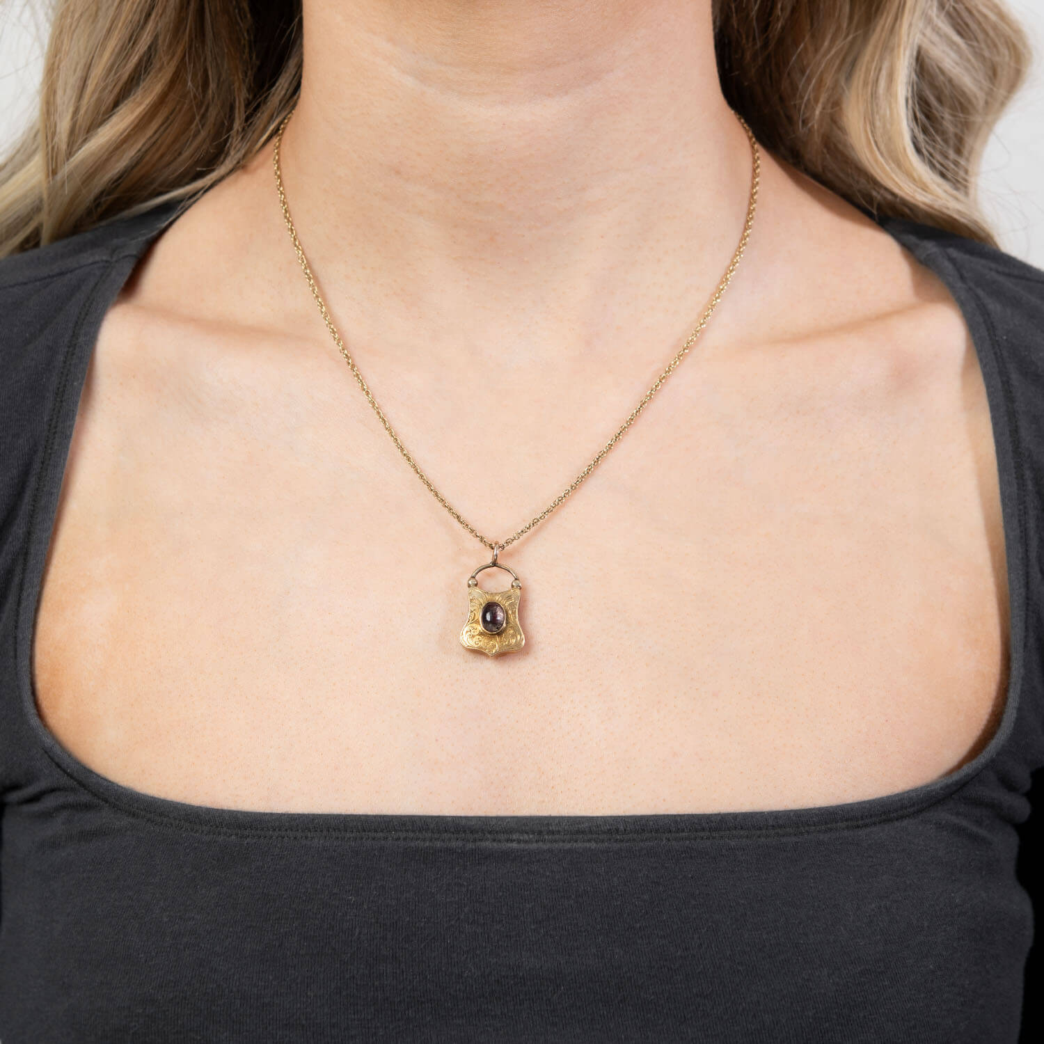 Victorian 14k Quartz Padlock Pendant Necklace