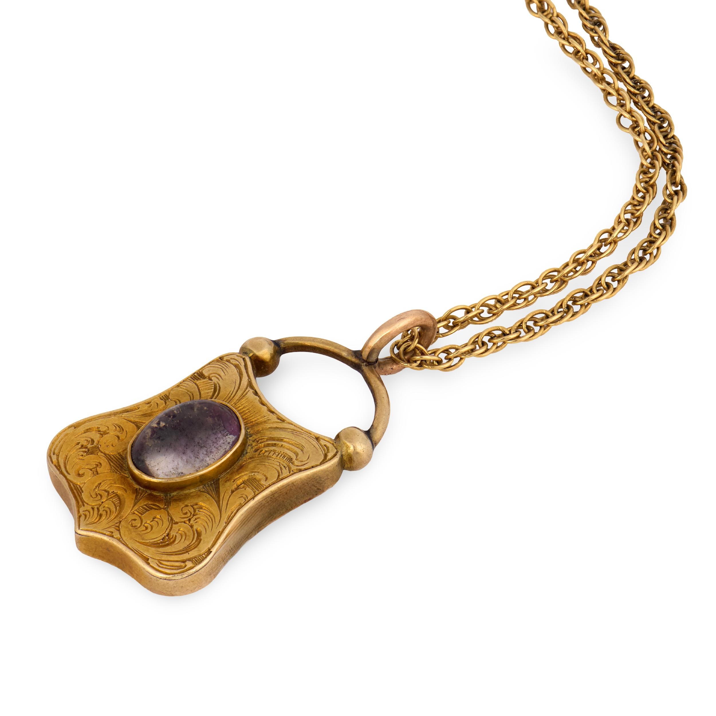 Victorian 14k Quartz Padlock Pendant Necklace