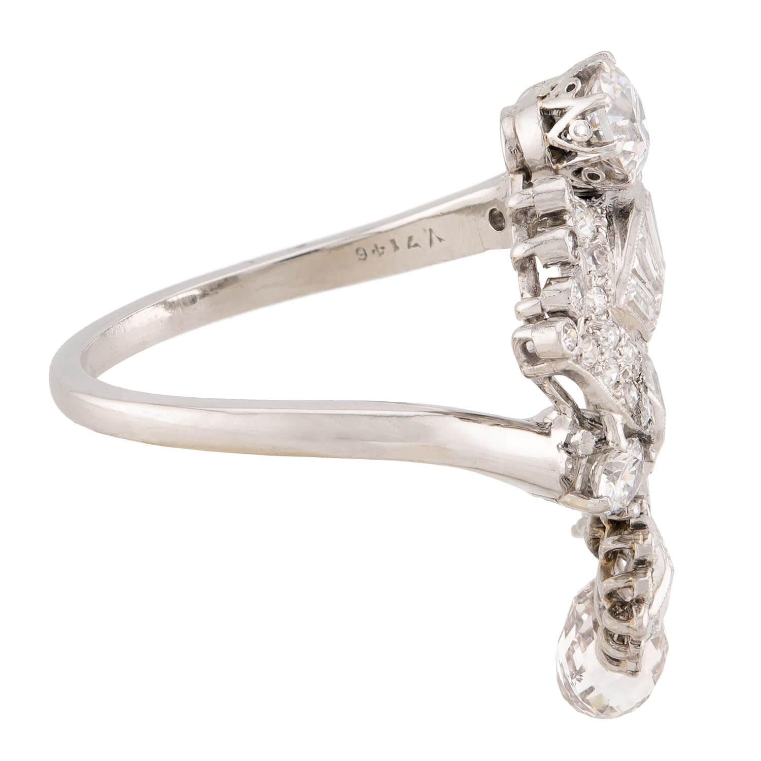 Art Deco Platinum Diamond Briolette Ring