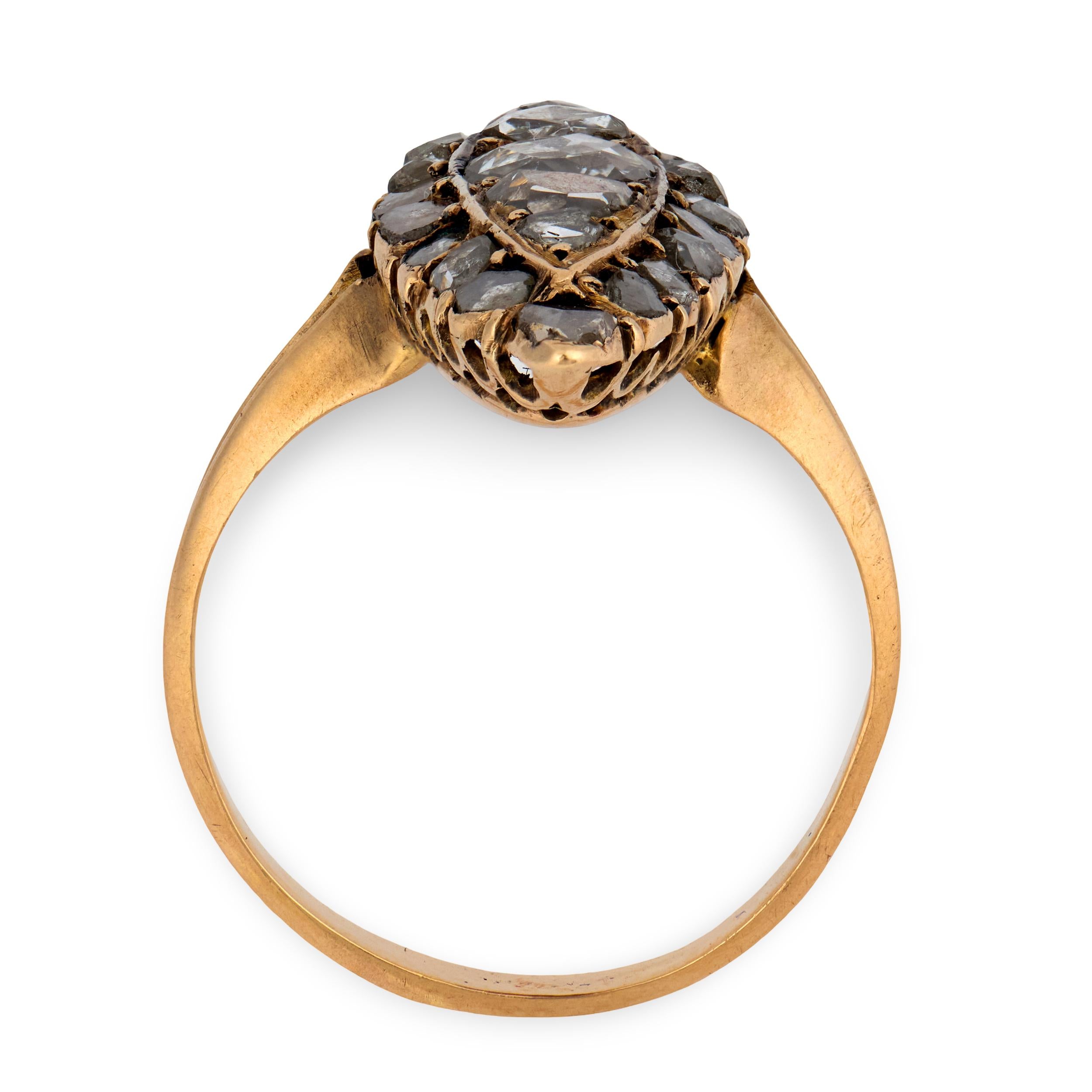 Georgian Russian 14k Diamond Navette Ring