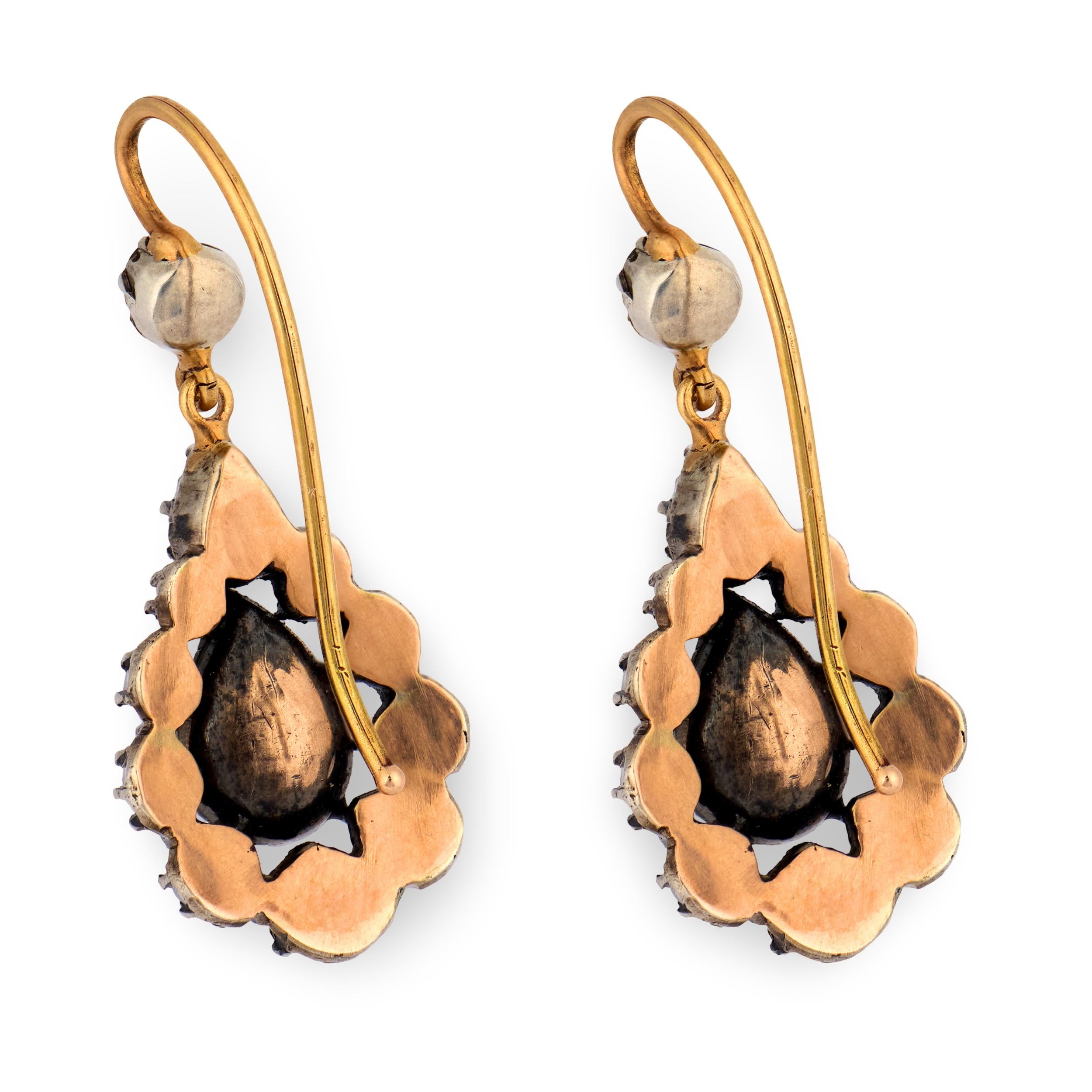 Victorian 14k/Sterling Silver Diamond Teardrop Dangle Earrings