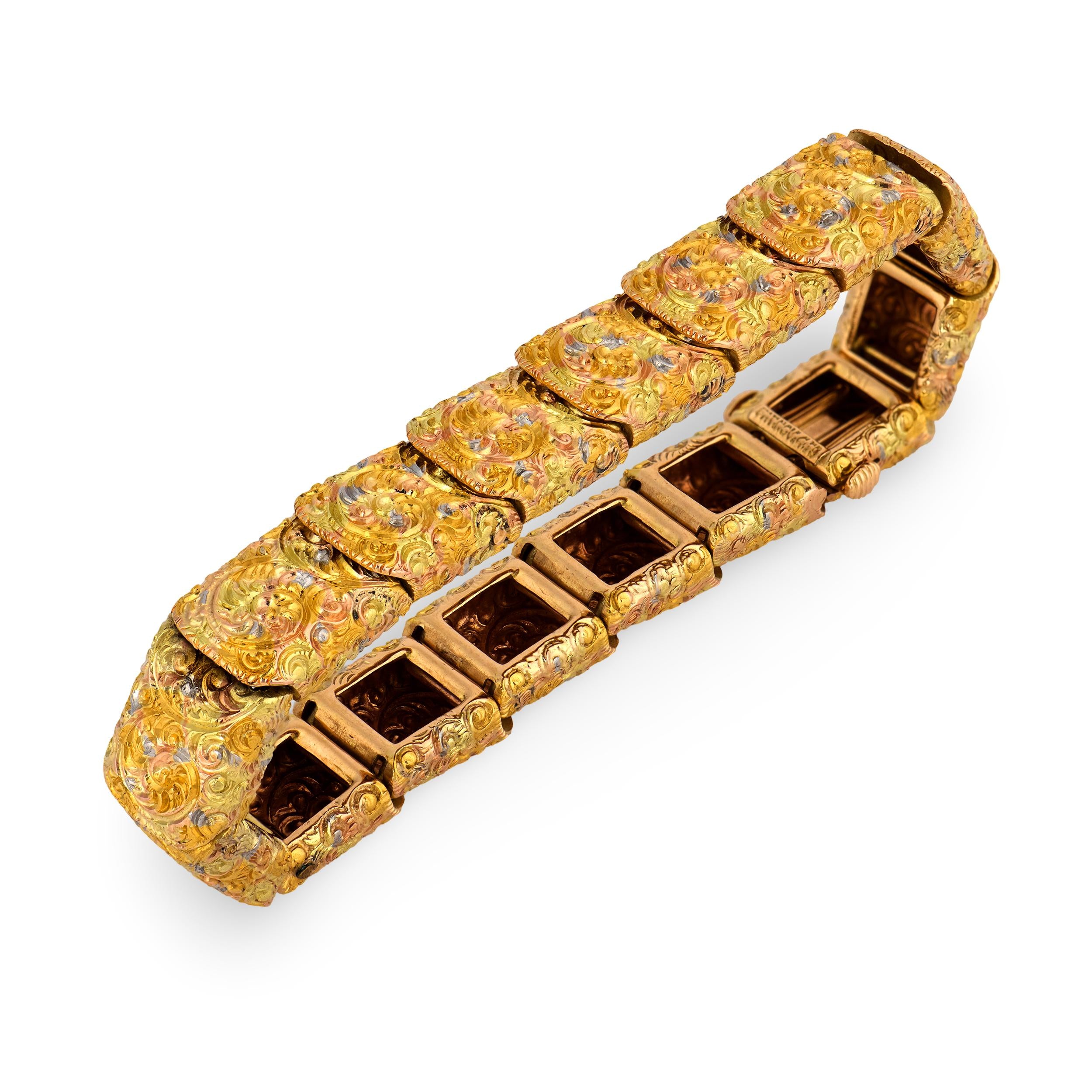 Art Nouveau 14k Repoussé Link Bracelet