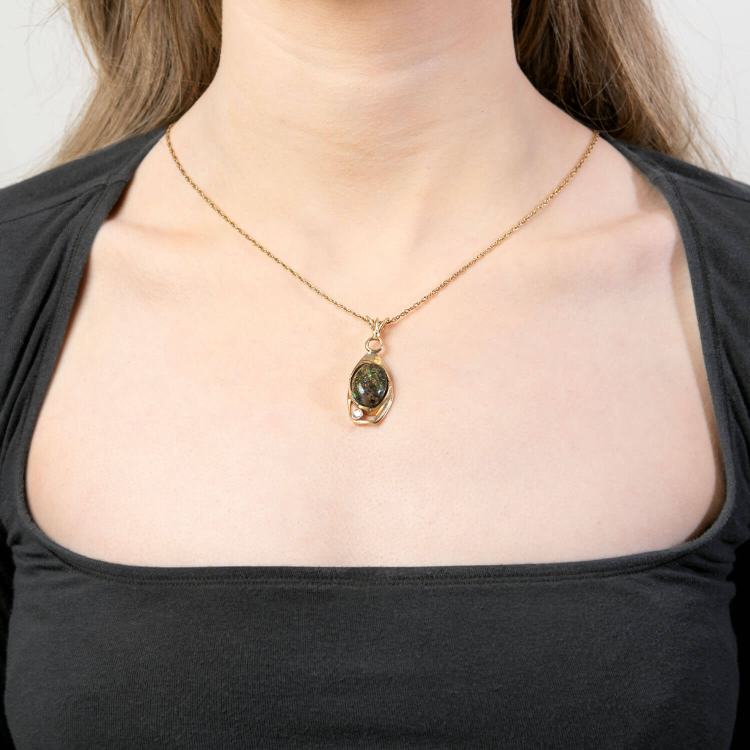 Vintage 14k “Galaxy” Black Australian Boulder Opal & Diamond Pendant