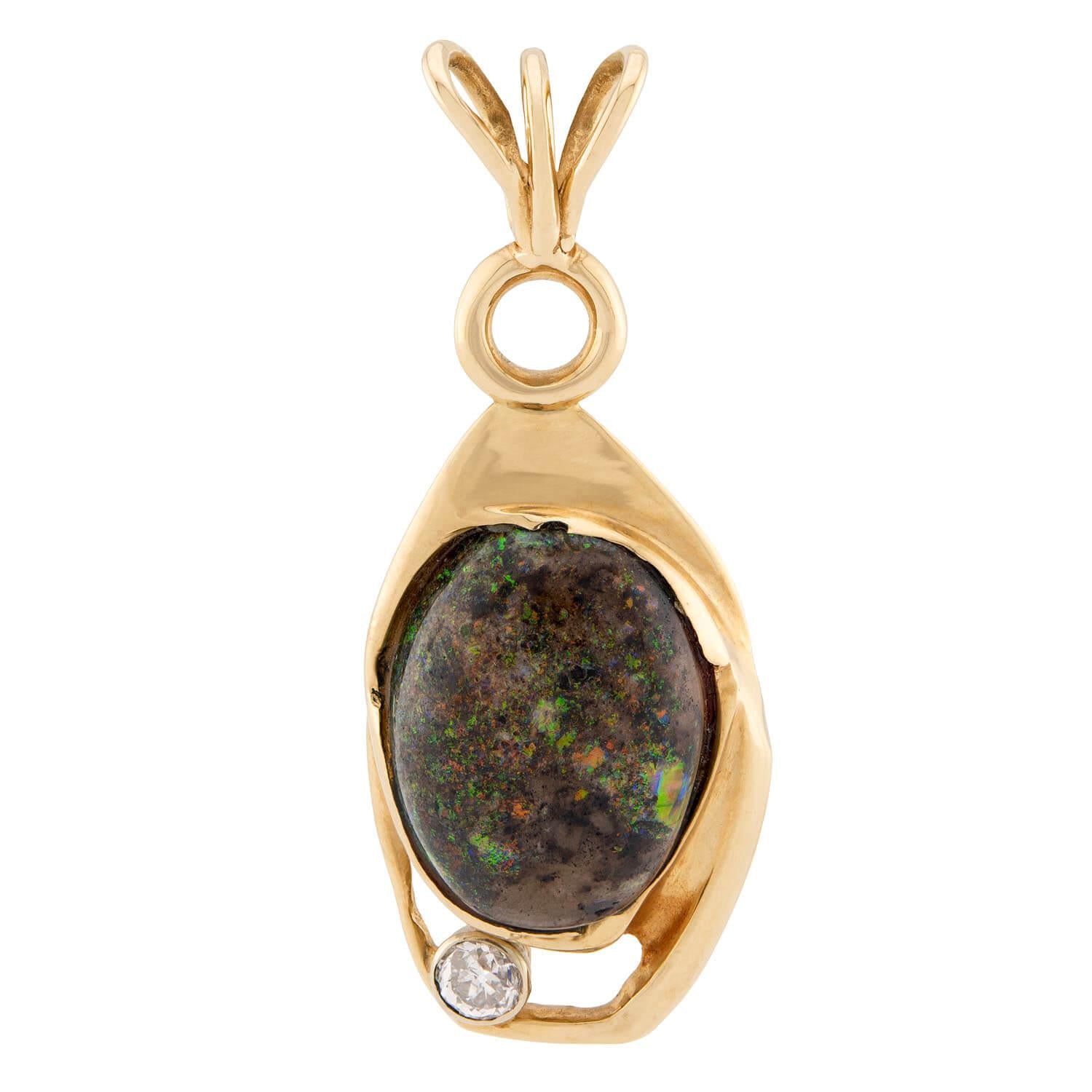 Vintage 14k Boulder Opal & Diamond Pendant