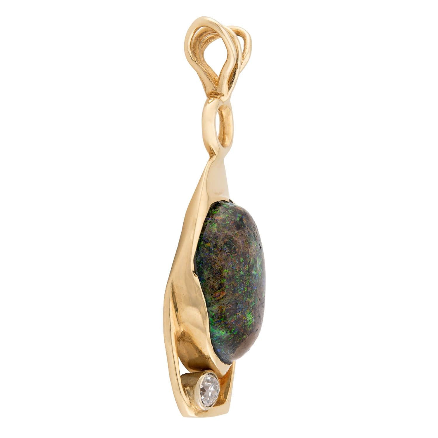 Vintage 14k Boulder Opal & Diamond Pendant