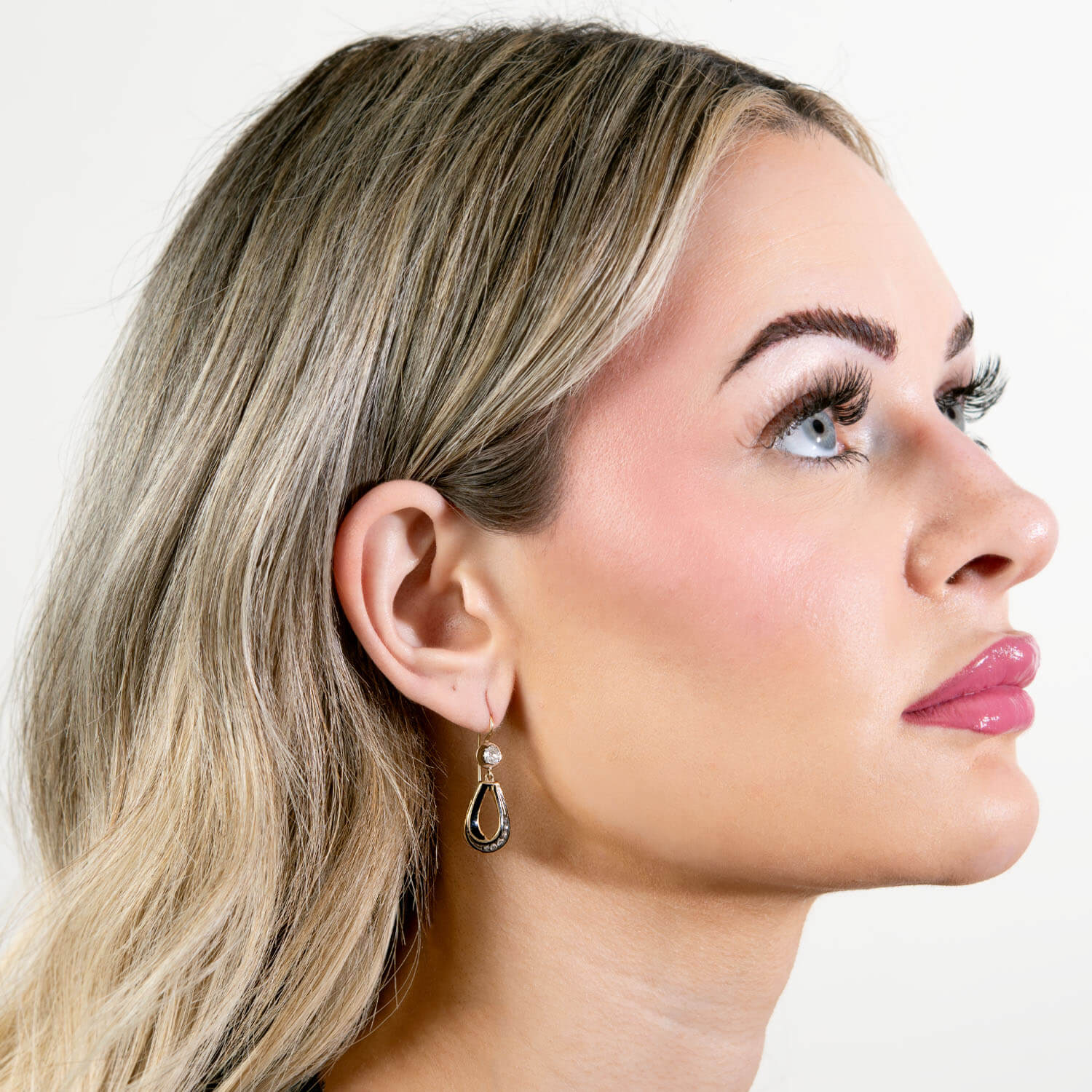 Victorian 14k Diamond & Enamel Dangle Earrings