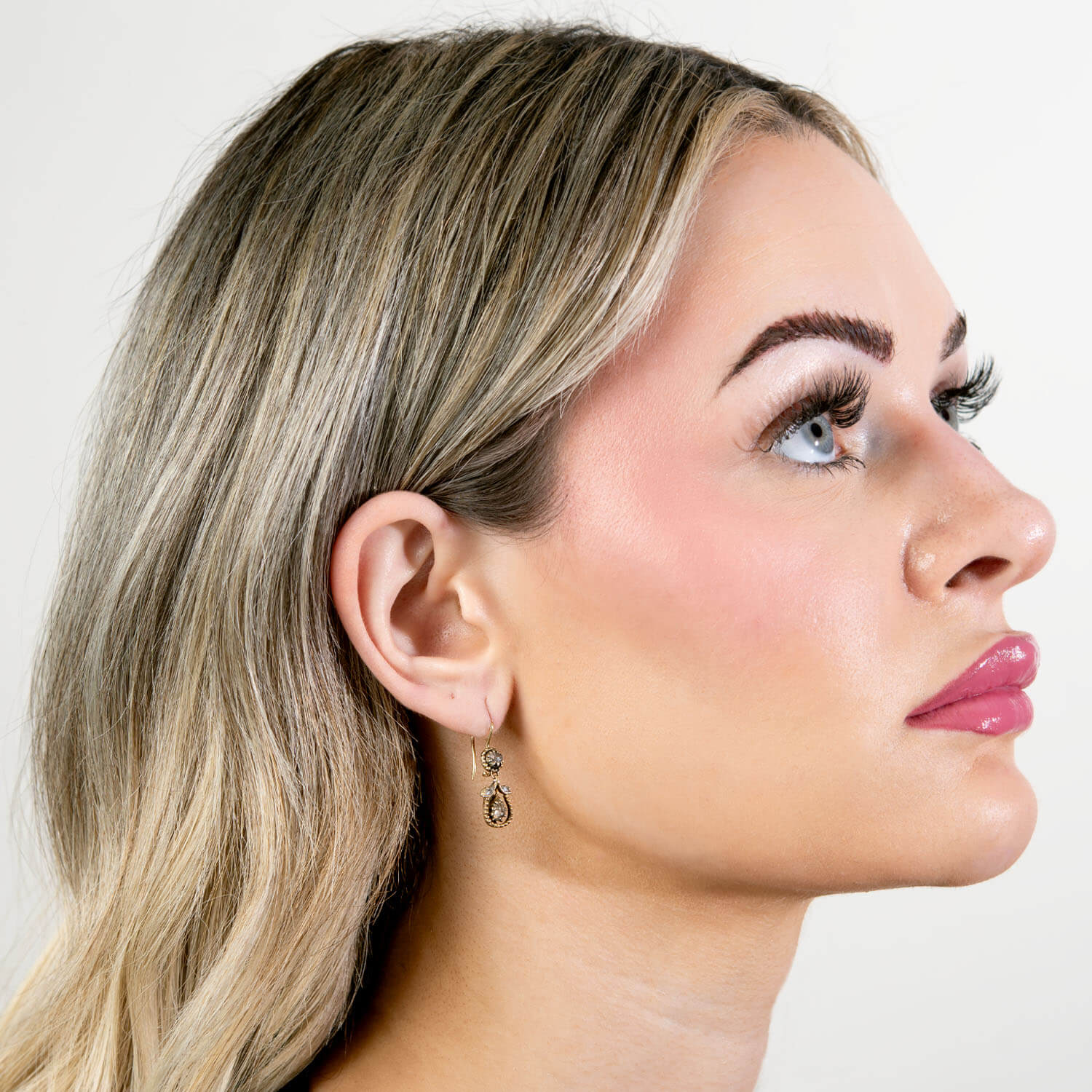 Victorian 12k Diamond Foliage-Motif Dangle Earrings