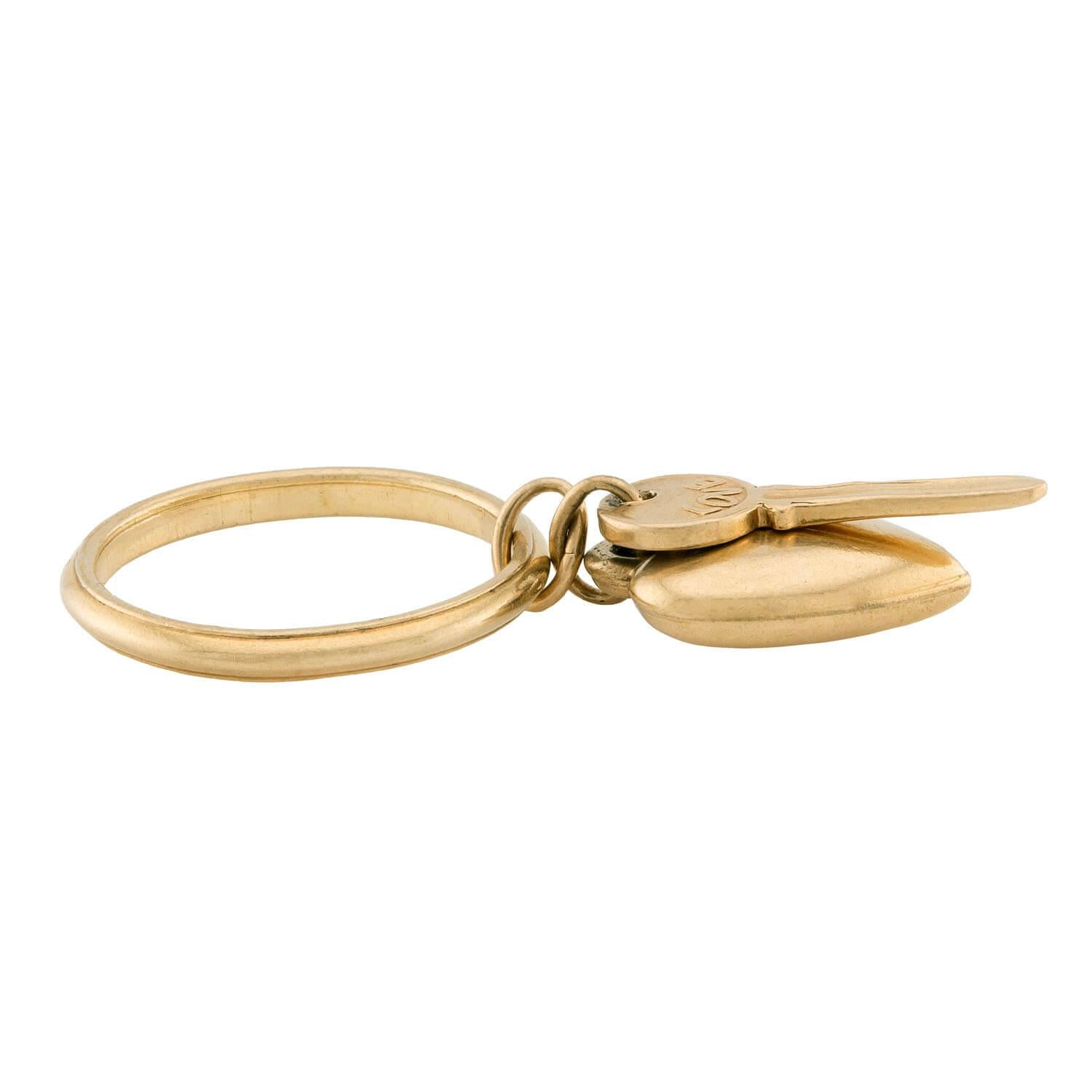 Retro 14k Heart & Key Sweetheart Charm Ring