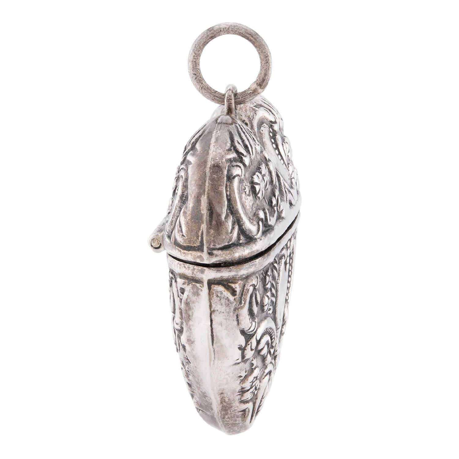 Victorian Sterling Silver Repoussé Match Safe Pendant