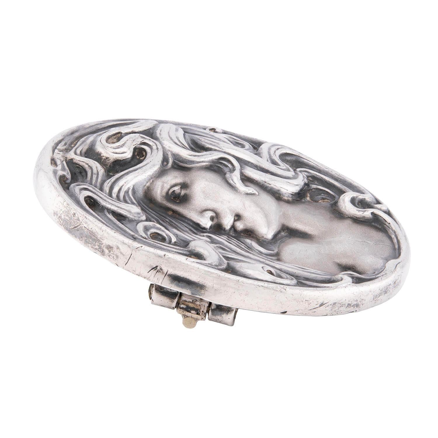 WILLIAM LINK Art Nouveau Repousse Sterling Silver Pin