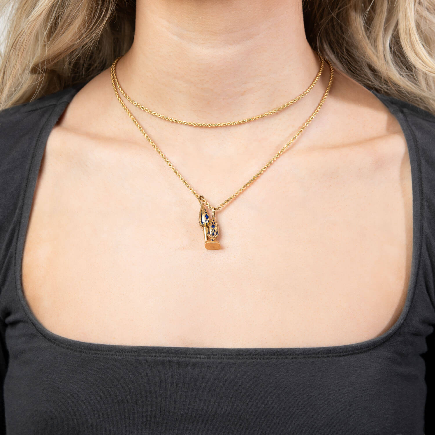 Georgian 18k/14k Enamel Fob Pendant Necklace