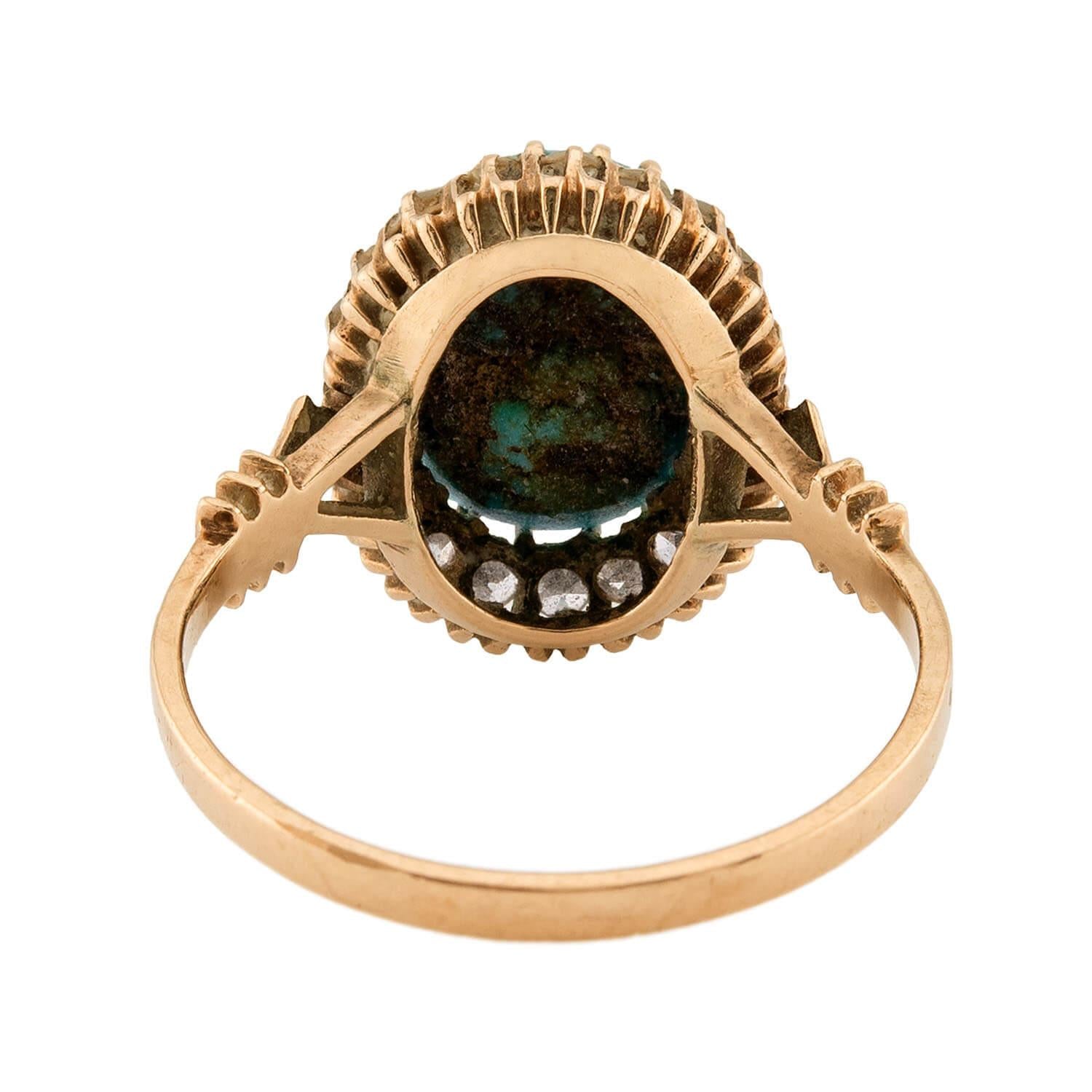 Victorian 18k/Sterling Silver Turquoise & Diamond Halo Ring