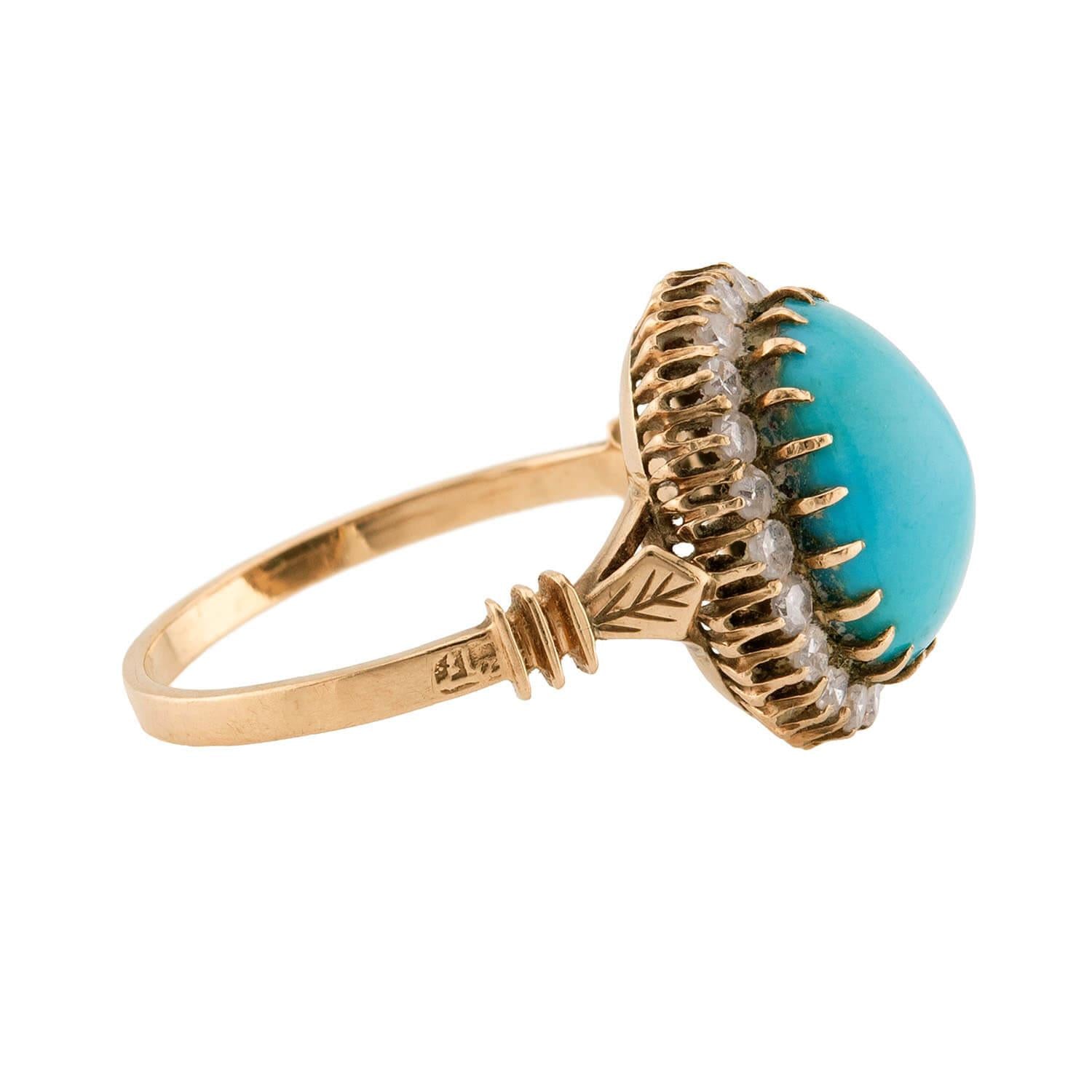 Victorian 18k/Sterling Silver Turquoise & Diamond Halo Ring