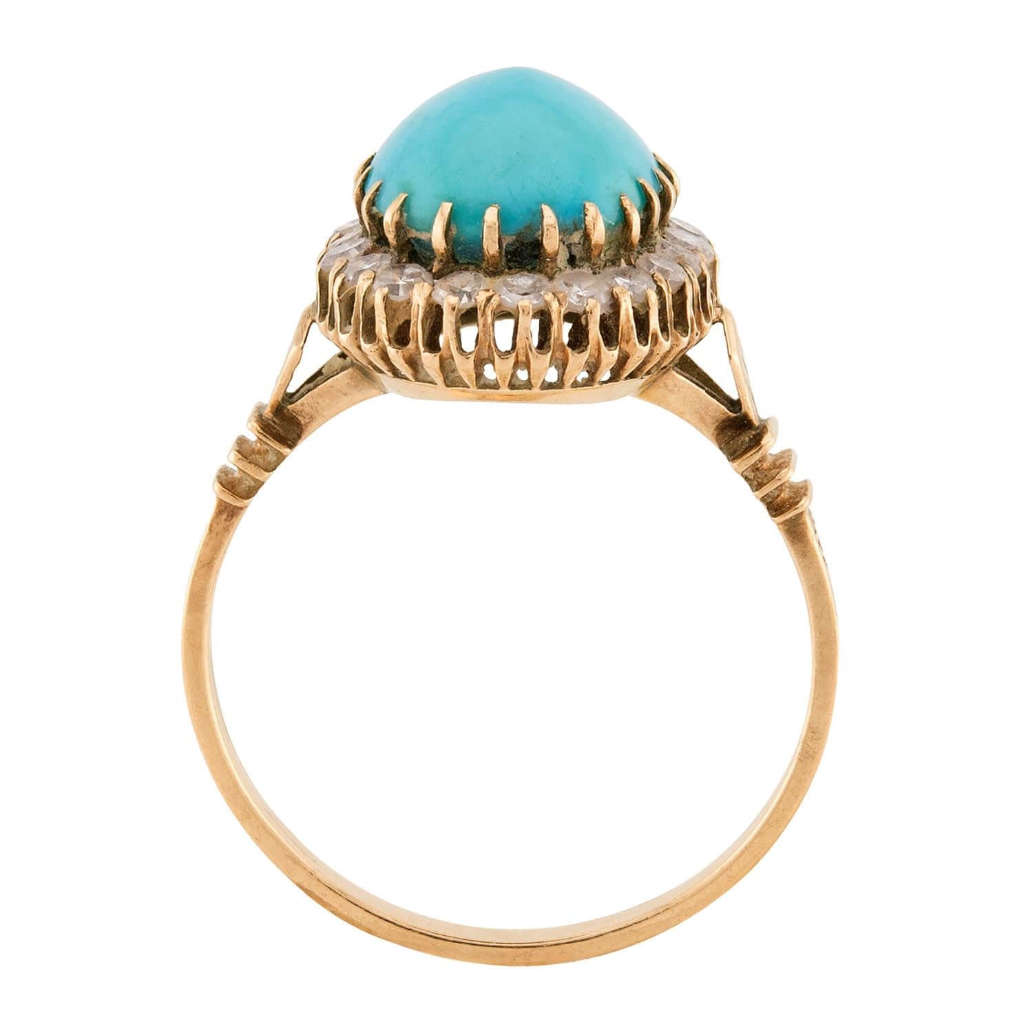 Victorian 18k/Sterling Silver Turquoise & Diamond Halo Ring