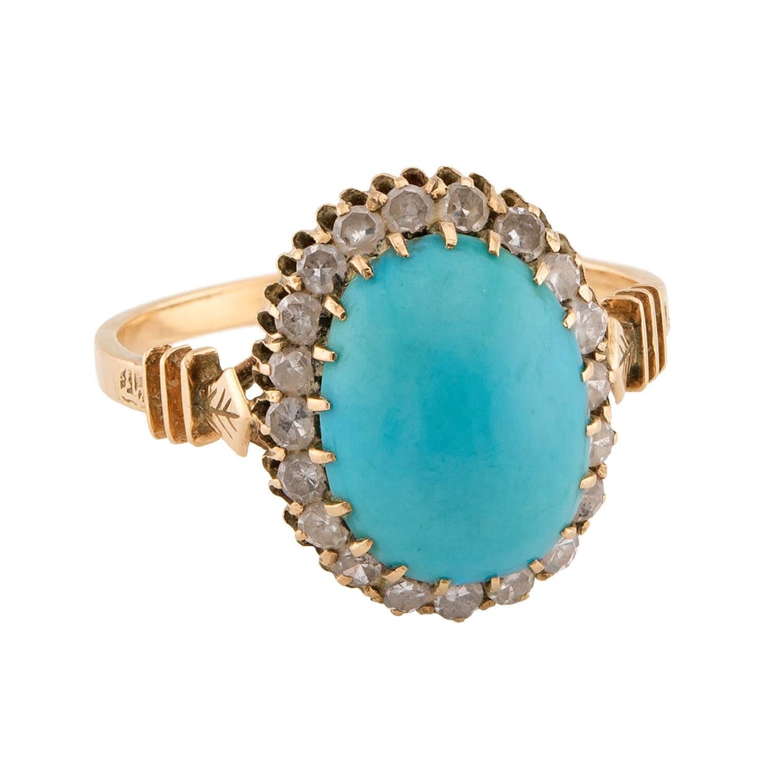 Victorian 18k/Sterling Silver Turquoise & Diamond Halo Ring