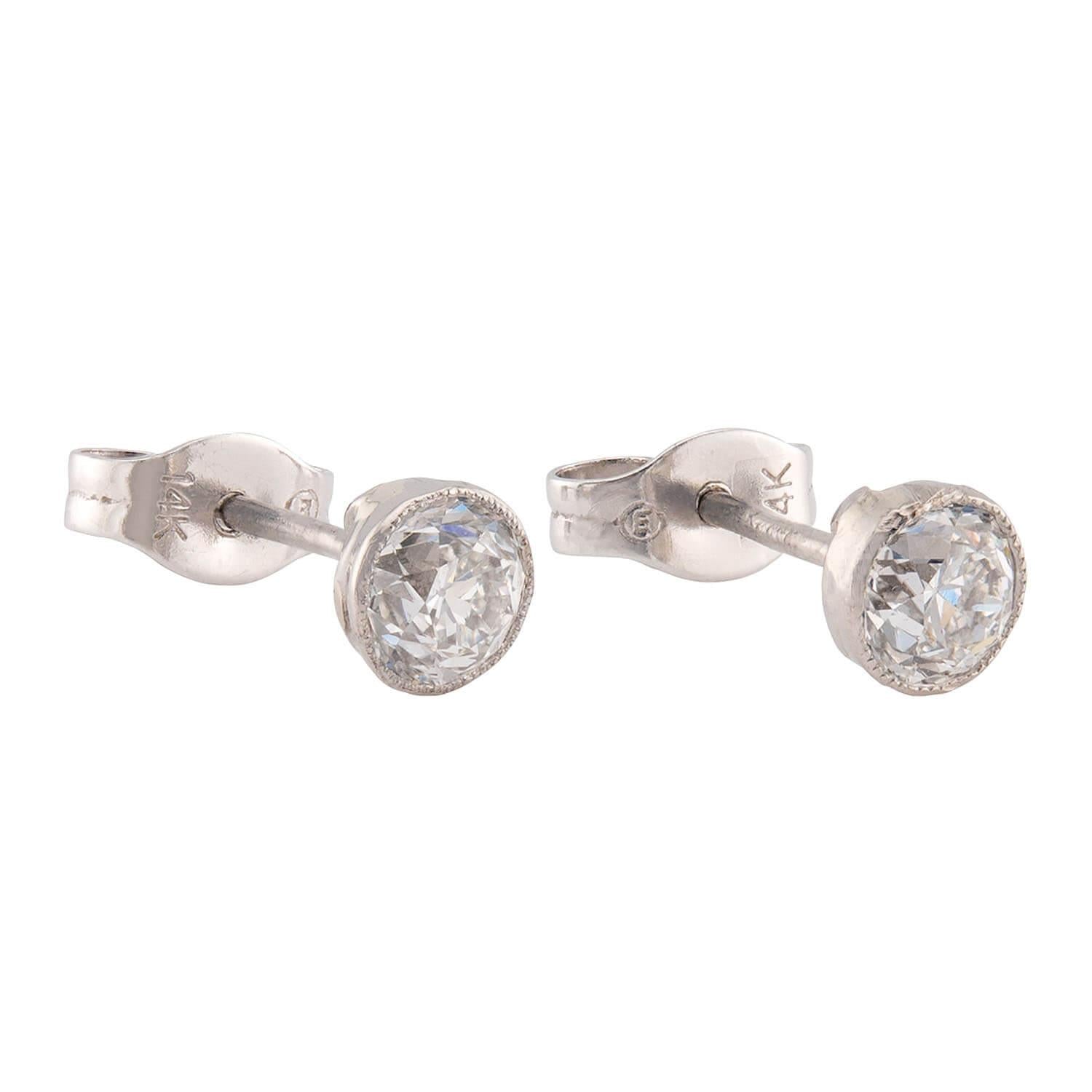 Edwardian Platinum/14k Diamond Stud Earrings