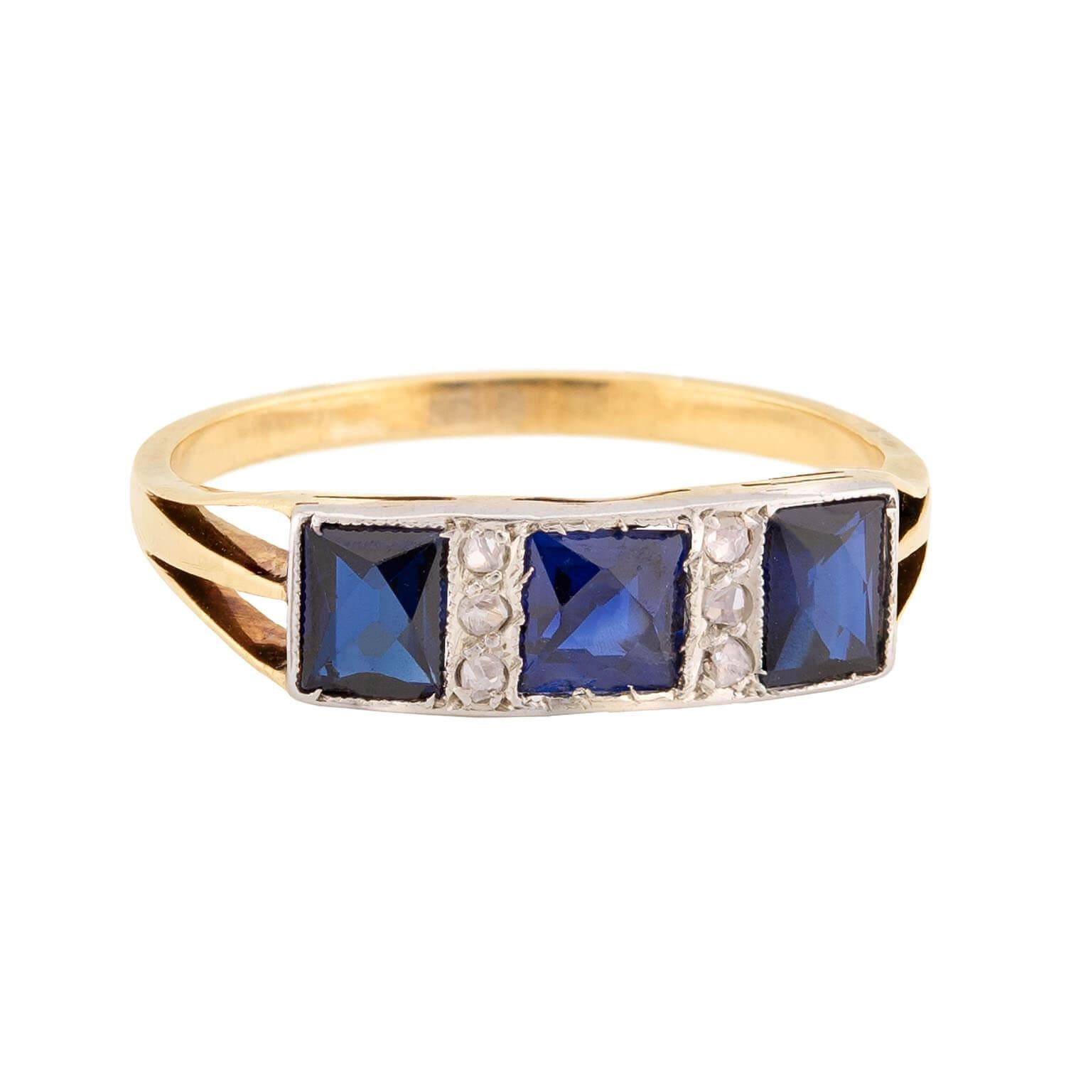 Edwardian 18k/Platinum Sapphire & Diamond Ring