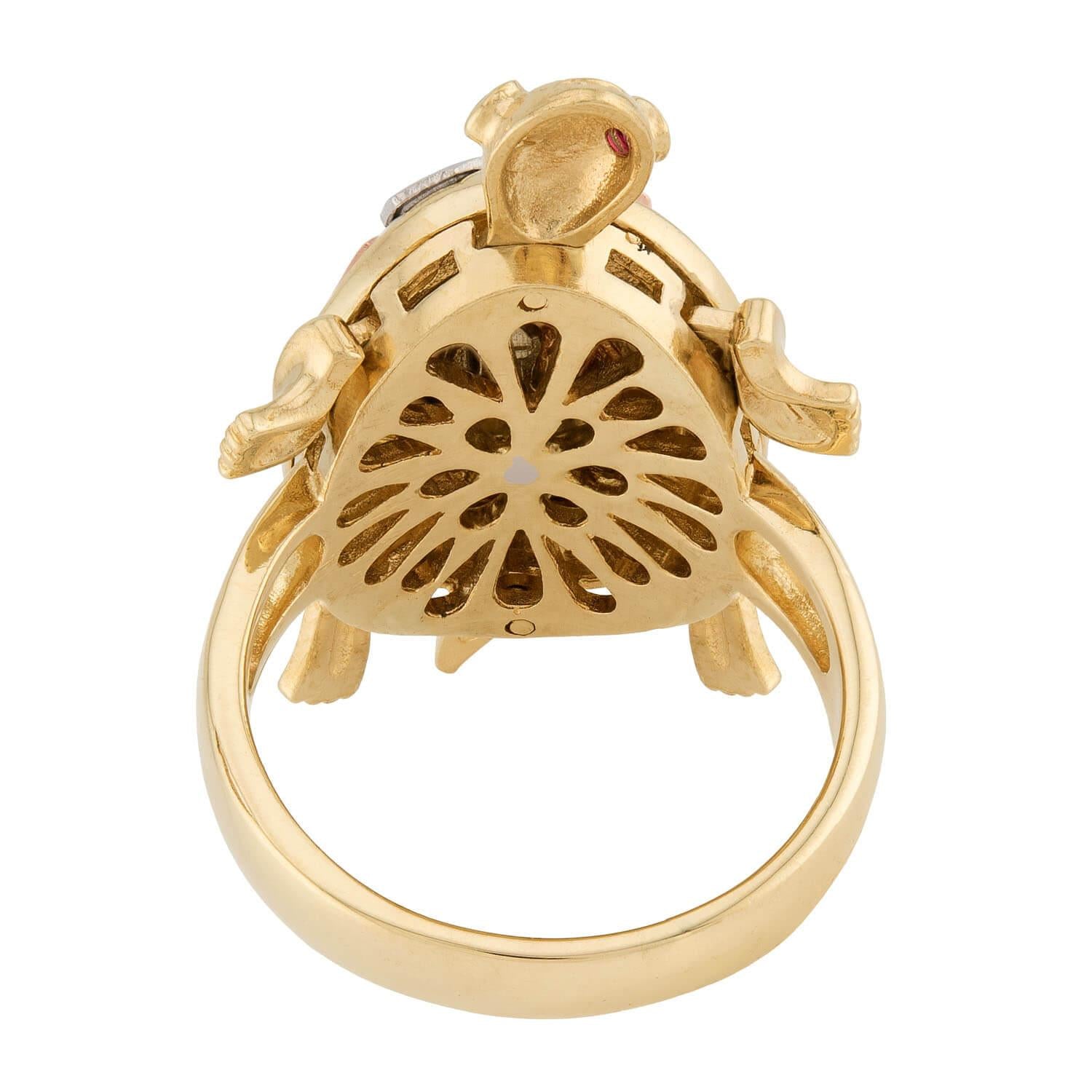 Estate 10k Mixed Metal Diamond & Ruby Turtle Ring