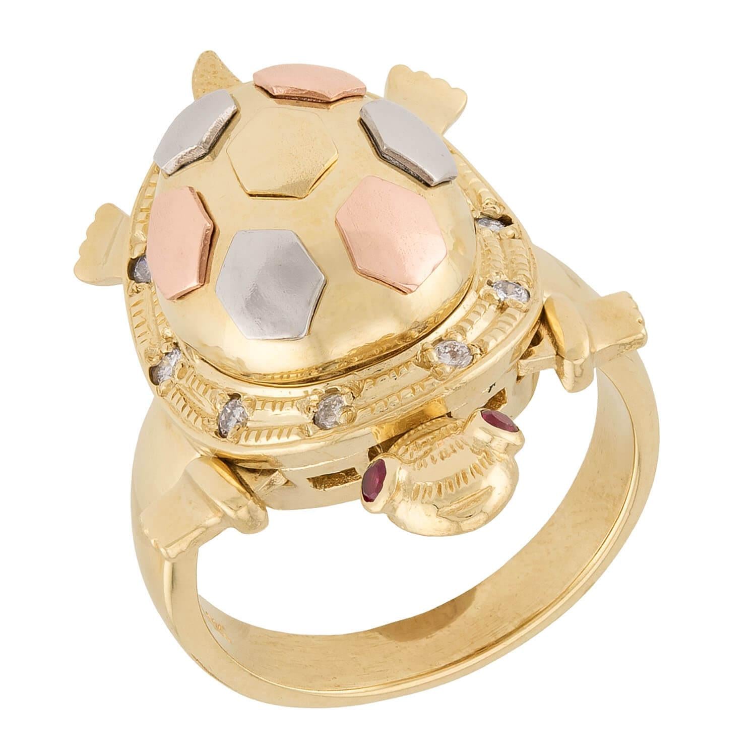 Estate 10k Mixed Metal Diamond & Ruby Turtle Ring