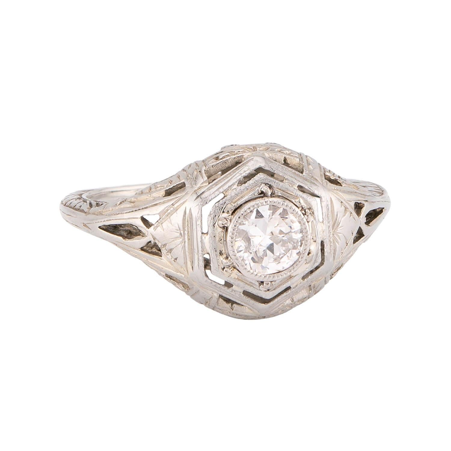 Art Deco 18k Diamond Engagement Ring .35ct