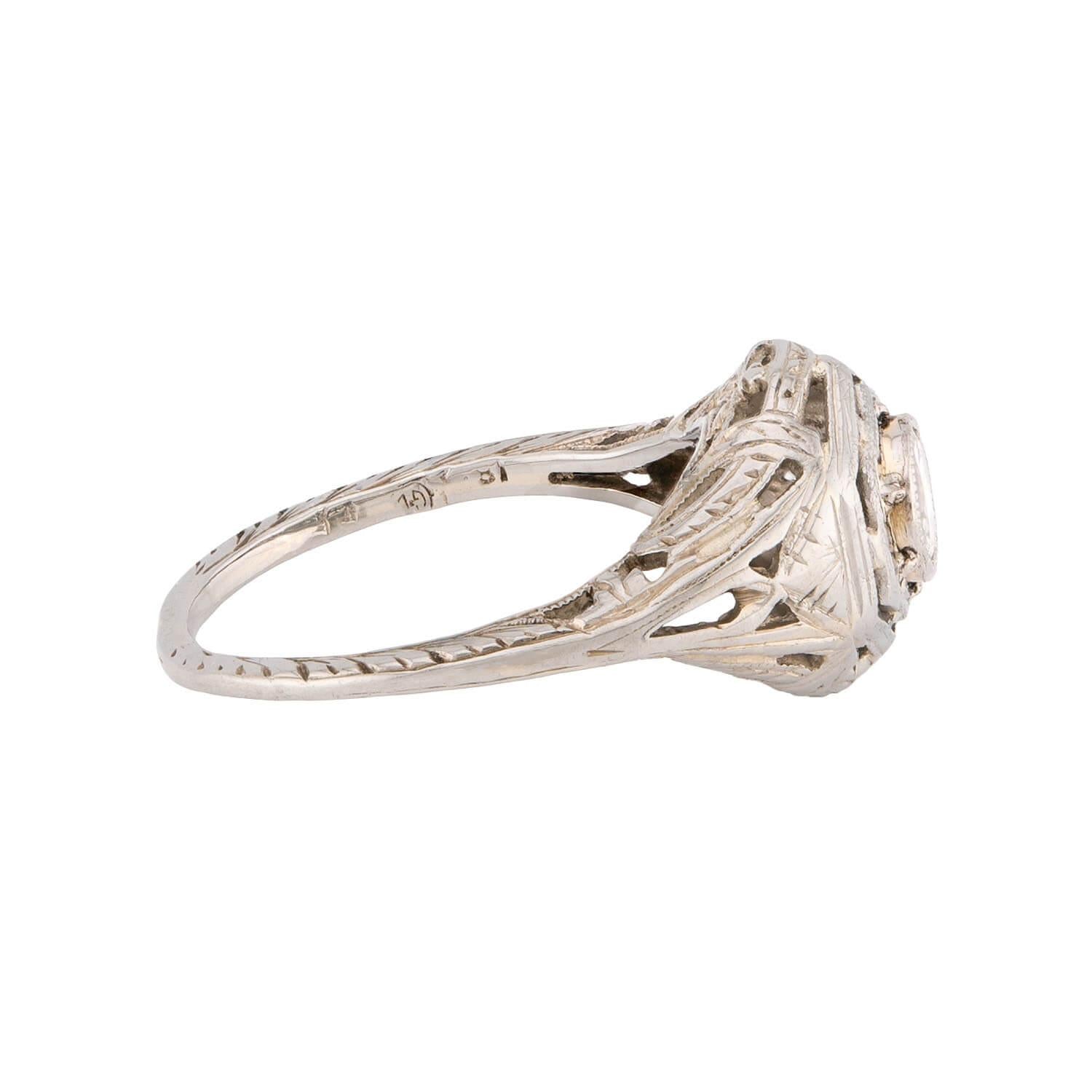 Art Deco 18k Diamond Engagement Ring .35ct